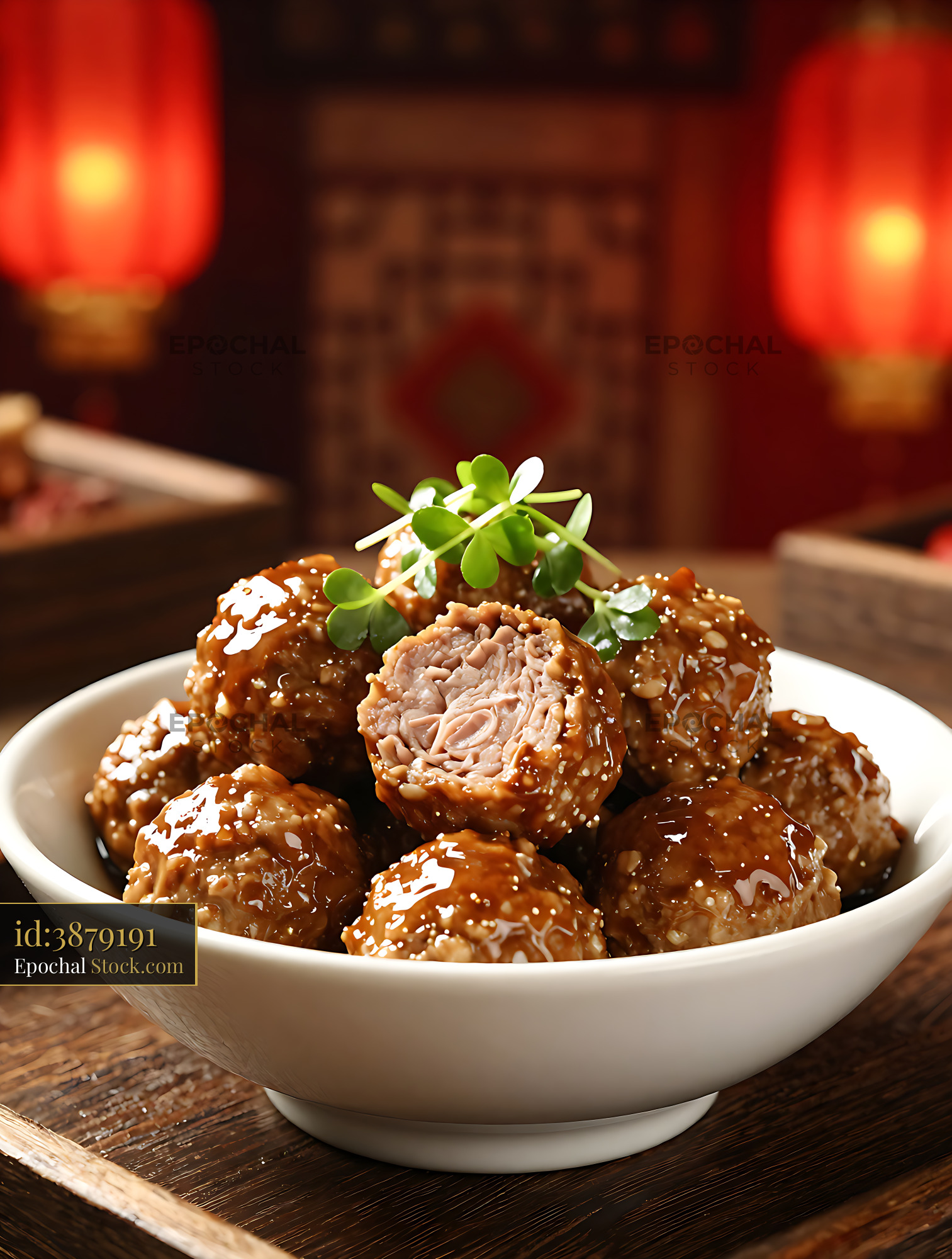 Traditional Shanghai Cao Tou Quan Zi meatballs in a white bowl - stock photo