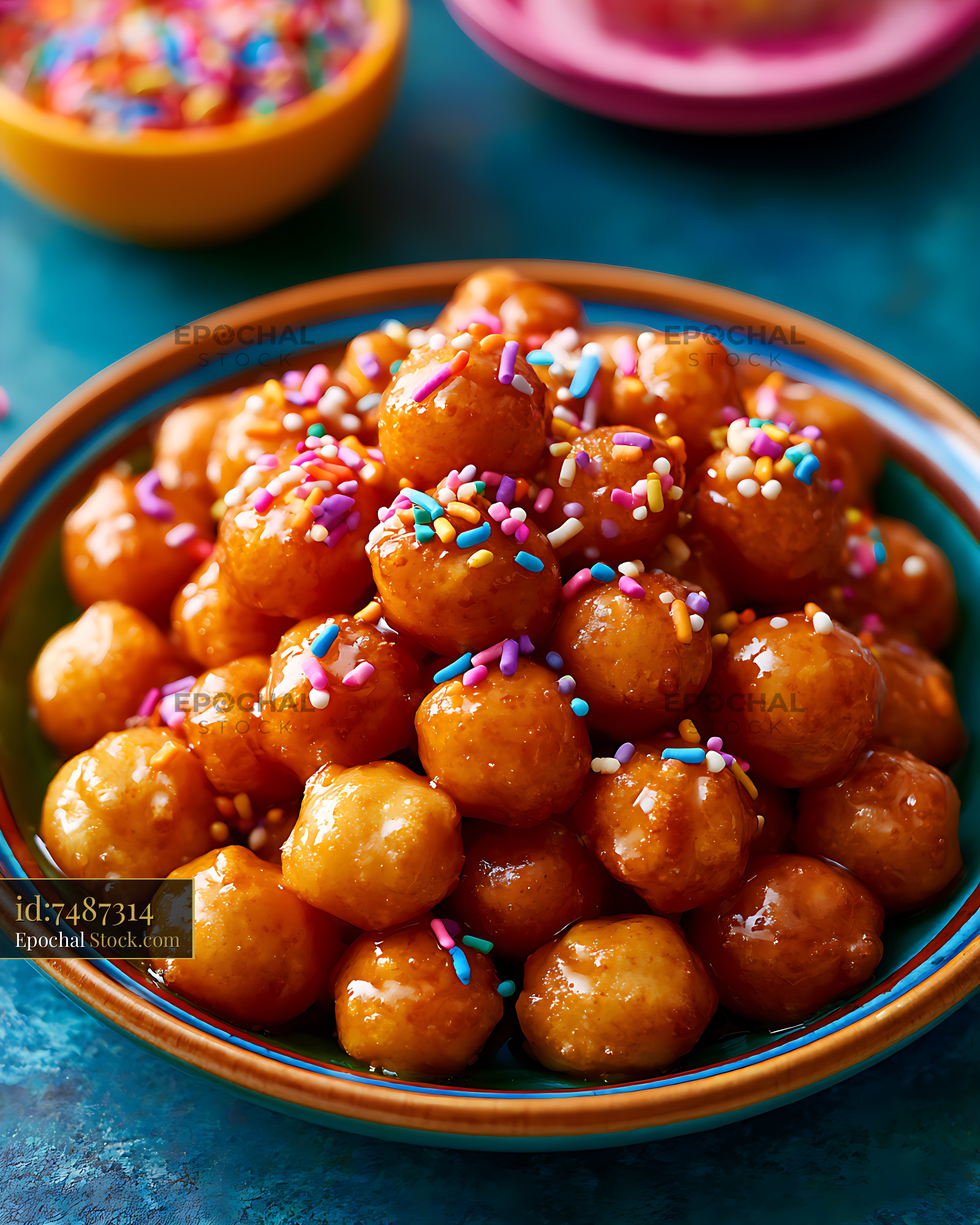 Traditional Neapolitan struffoli honey balls with colorful sprinkles - stock photo