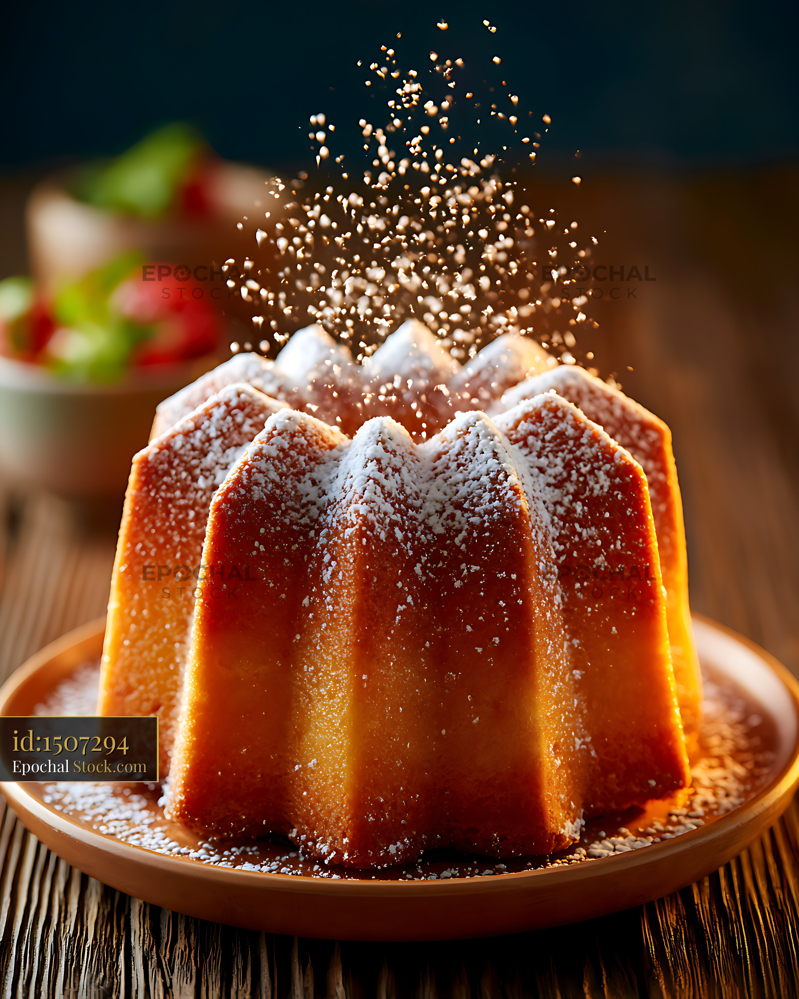 Traditional pandoro verona sweet cake with falling powdered sugar - stock photo