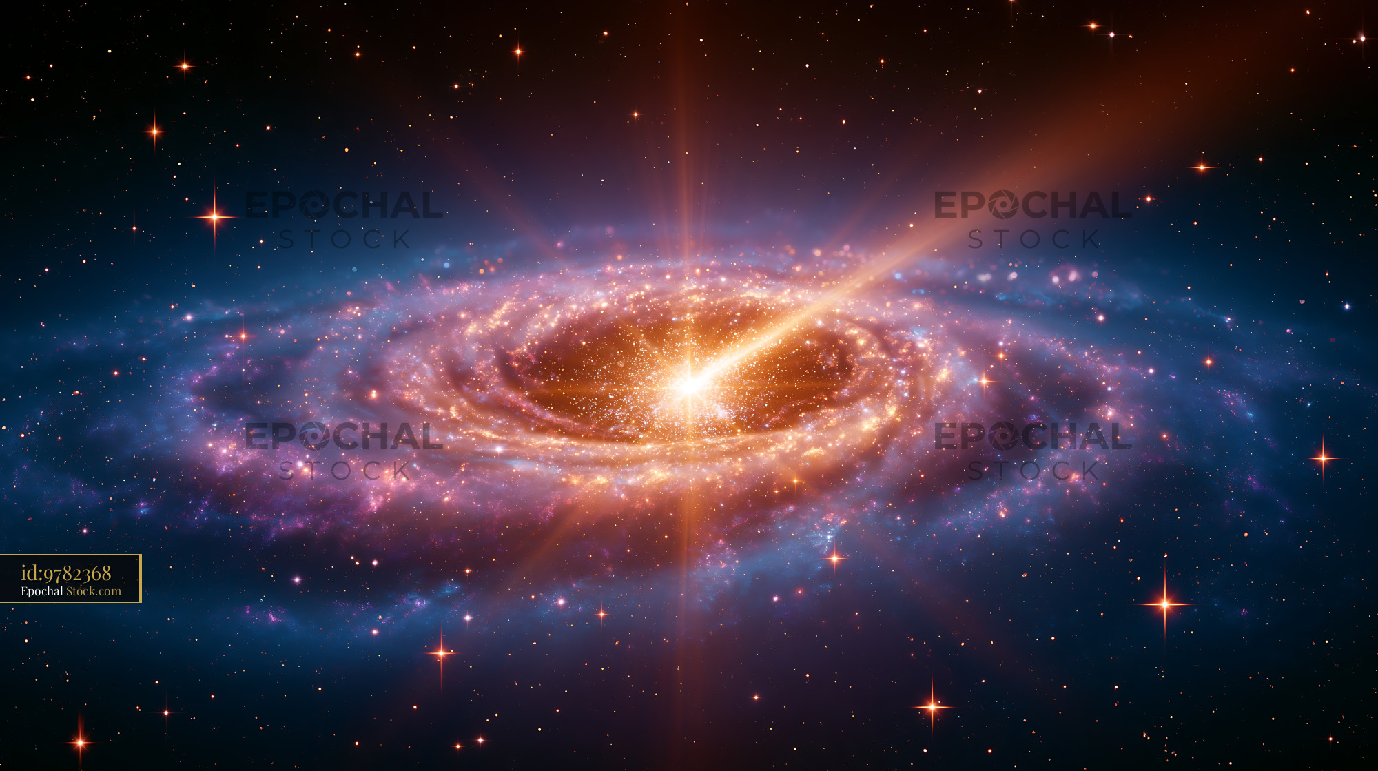 M63 sunflower galaxy with glowing core and cosmic light jet - stock photo