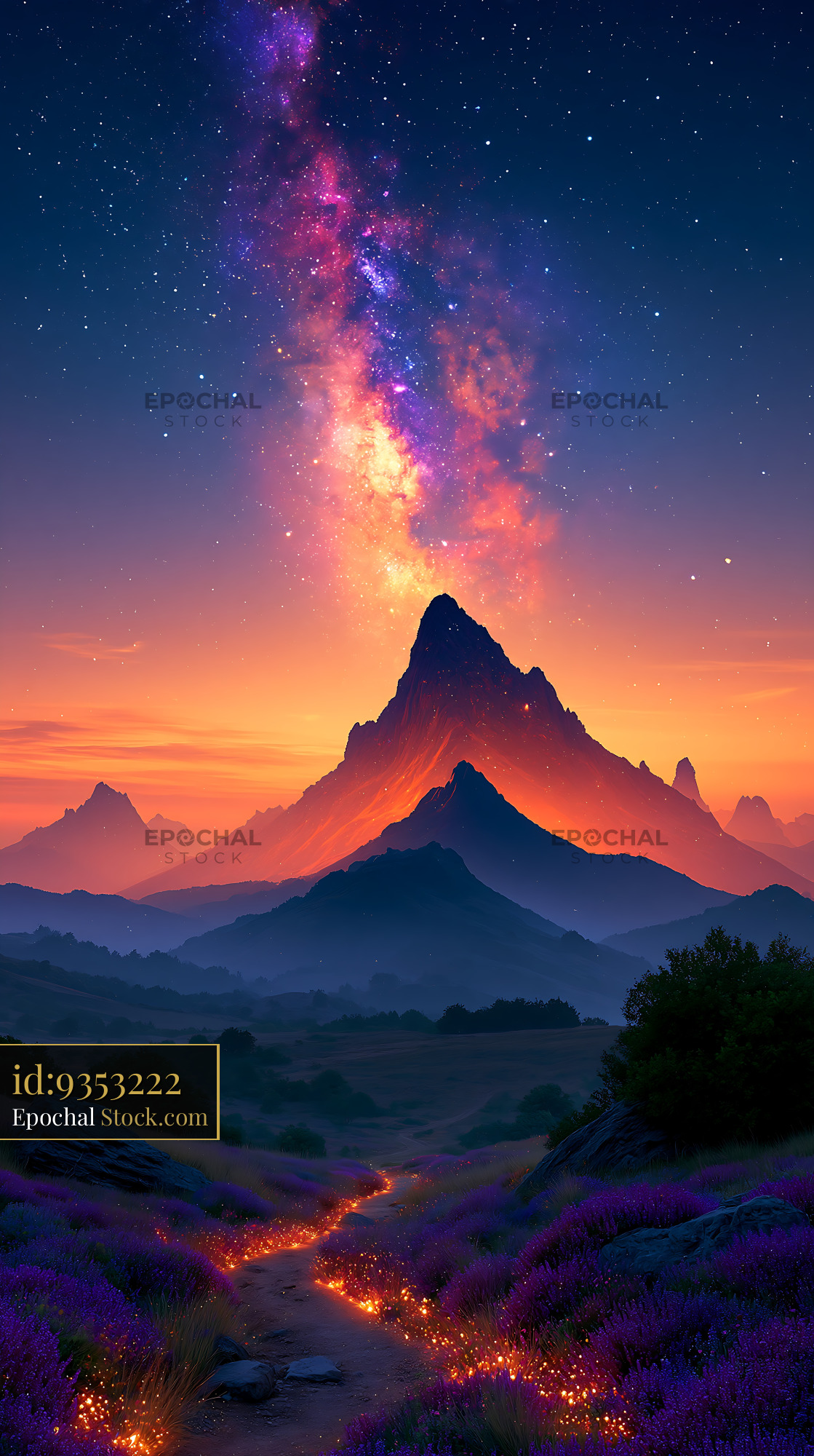 Milky Way over mountain peak in an Estonian bog night landscape - stock photo
