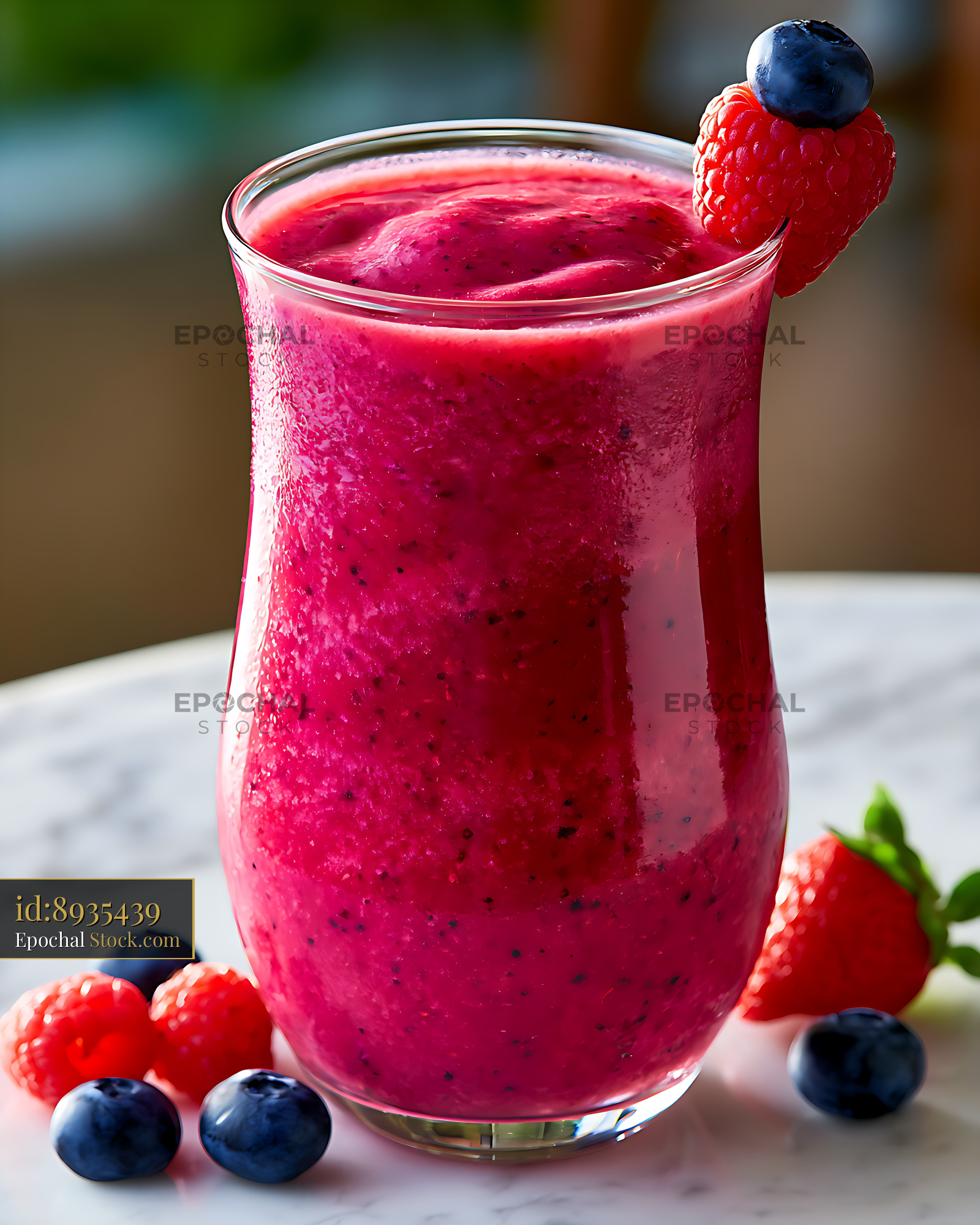 Refreshing chilean berry smoothie with fresh raspberries and blueberri - stock photo