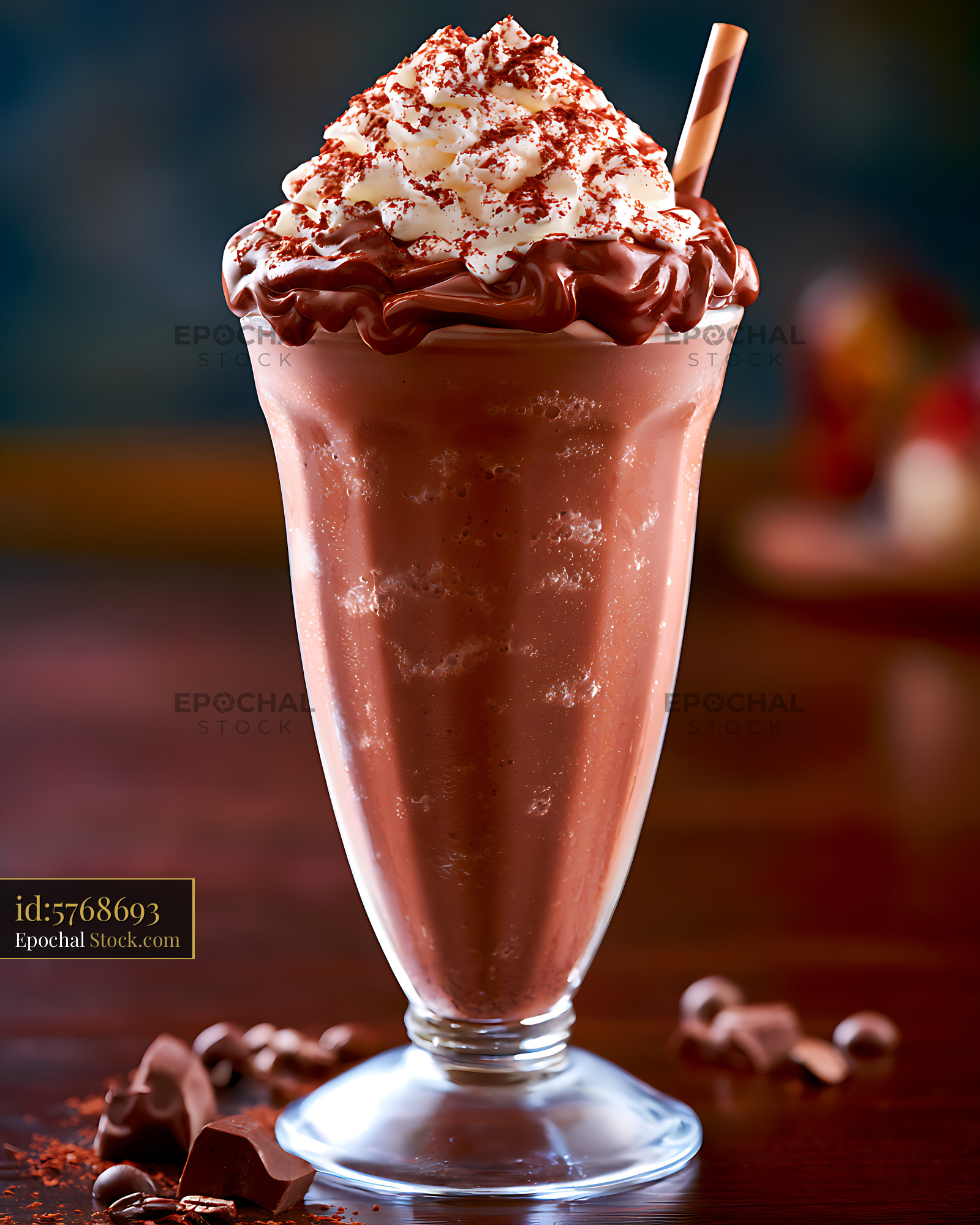 Rich chocolate milkshake with whipped cream and cocoa powder - stock photo