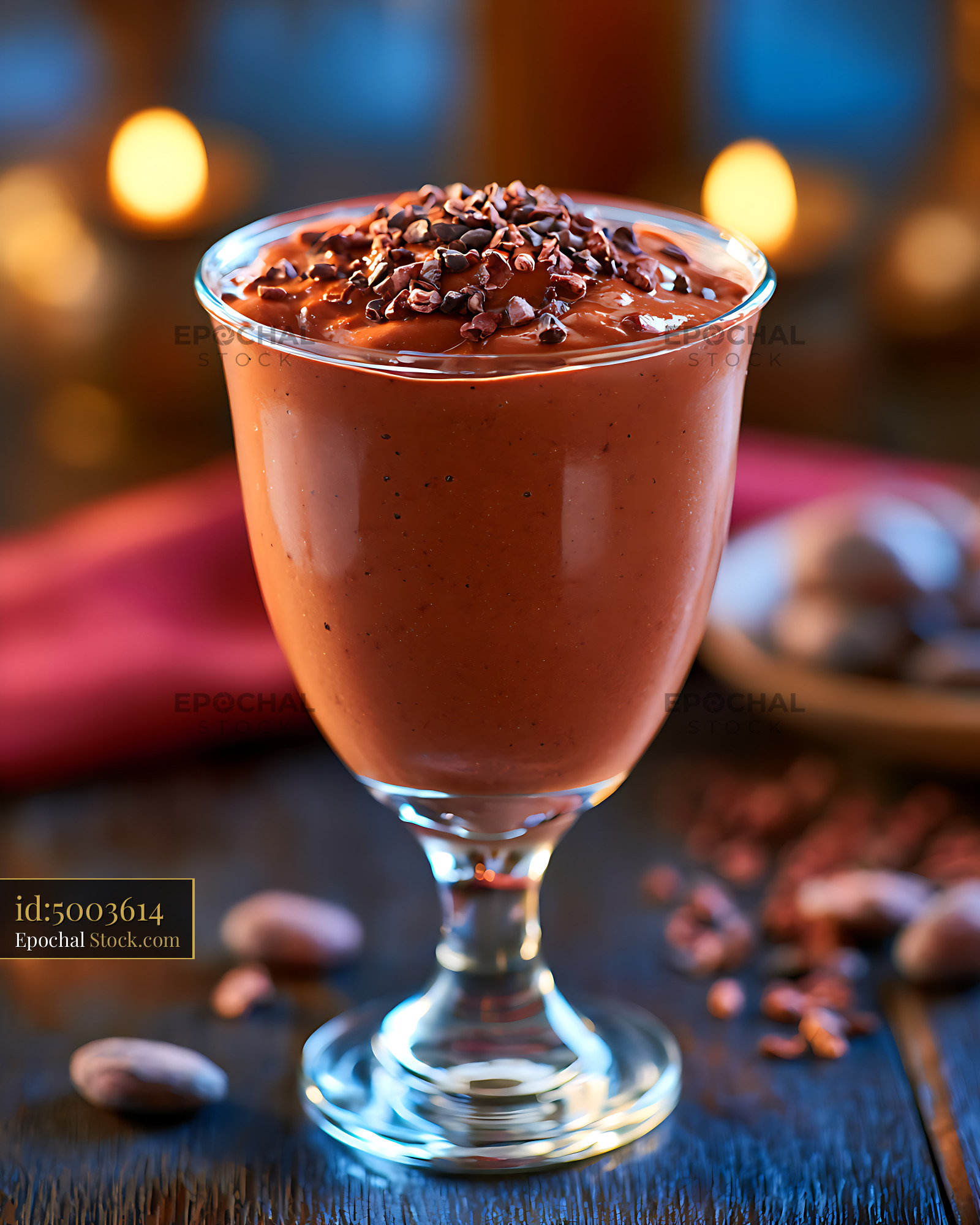 Rich chocolate mousse or cocoa cacao smoothie in elegant glass - stock photo