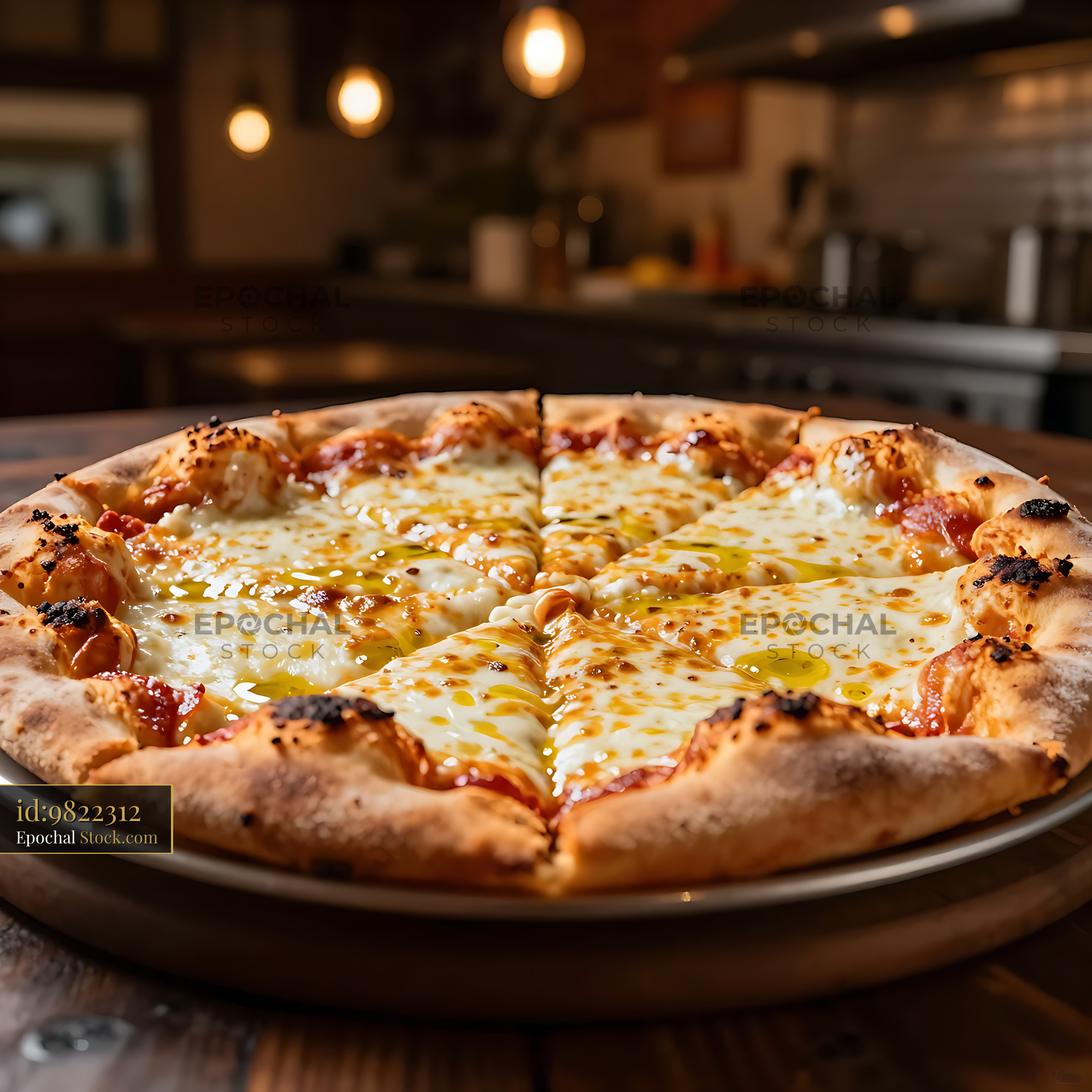 Old Forge PA tray pizza with melted cheese in a rustic kitchen - stock photo
