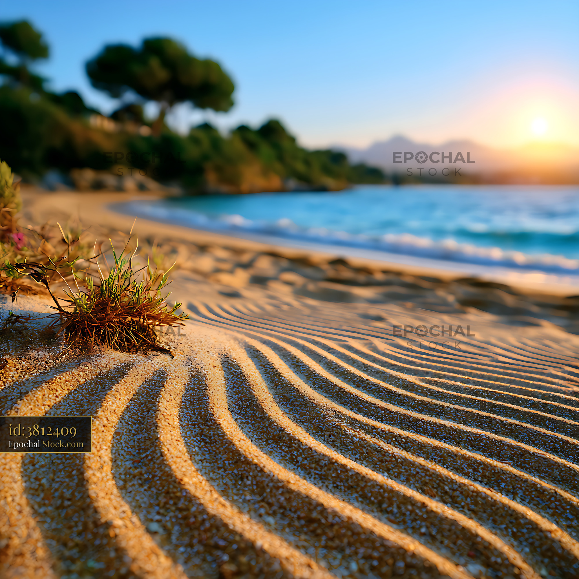 Seashore pattern sand wave at sunset on a tranquil tropical beach - stock photo