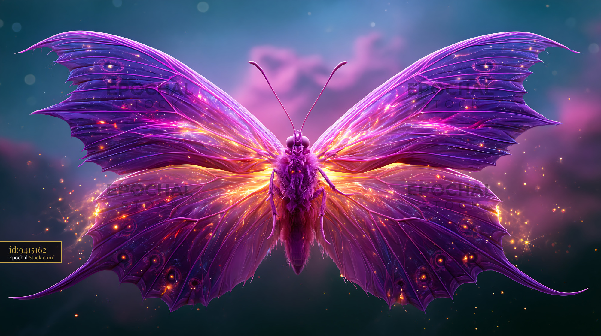 Glowing purple butterfly inspired by the M2-9 twin jet nebula - stock photo