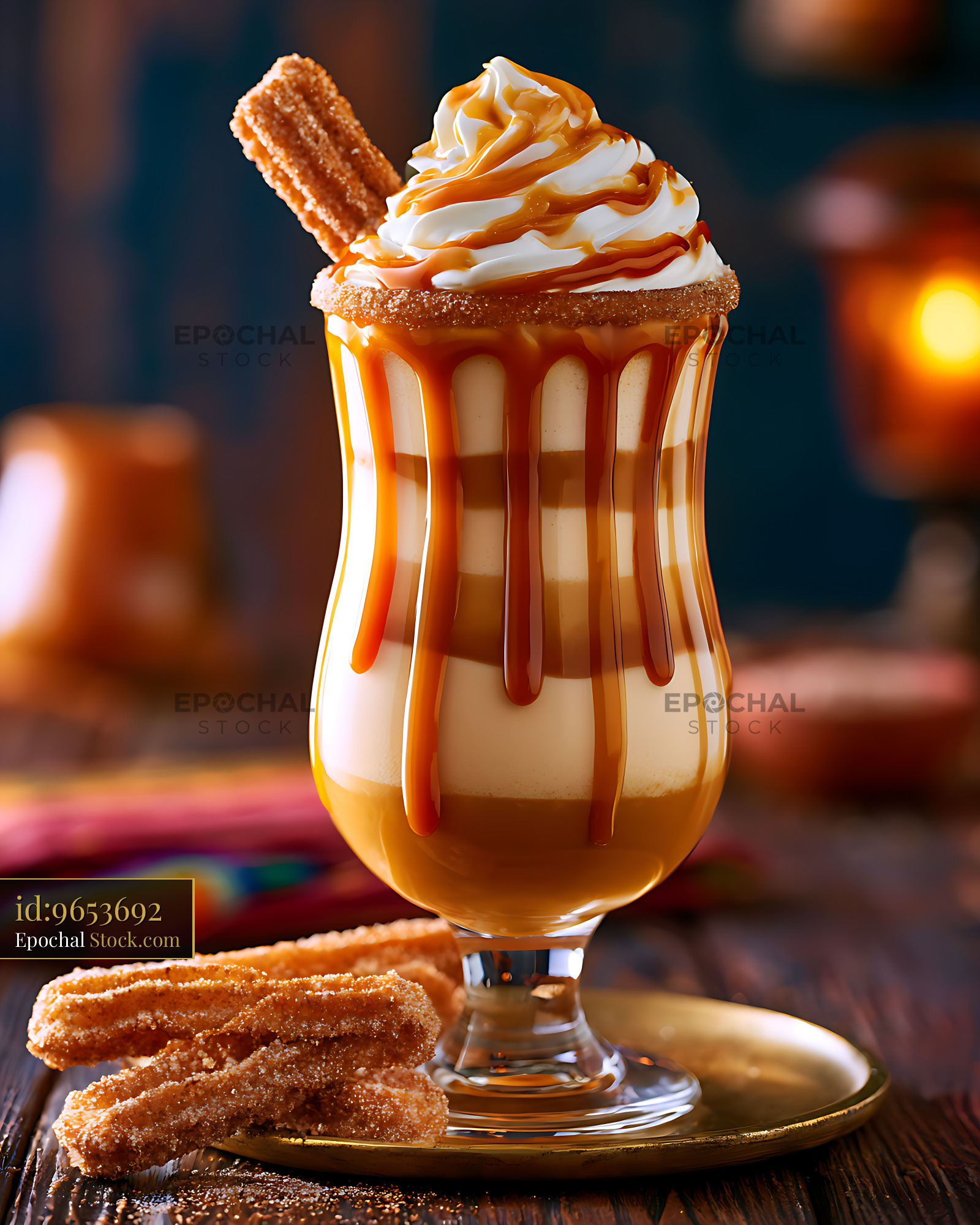 Churro caramel milkshake topped with whipped cream and cinnamon sugar - stock photo