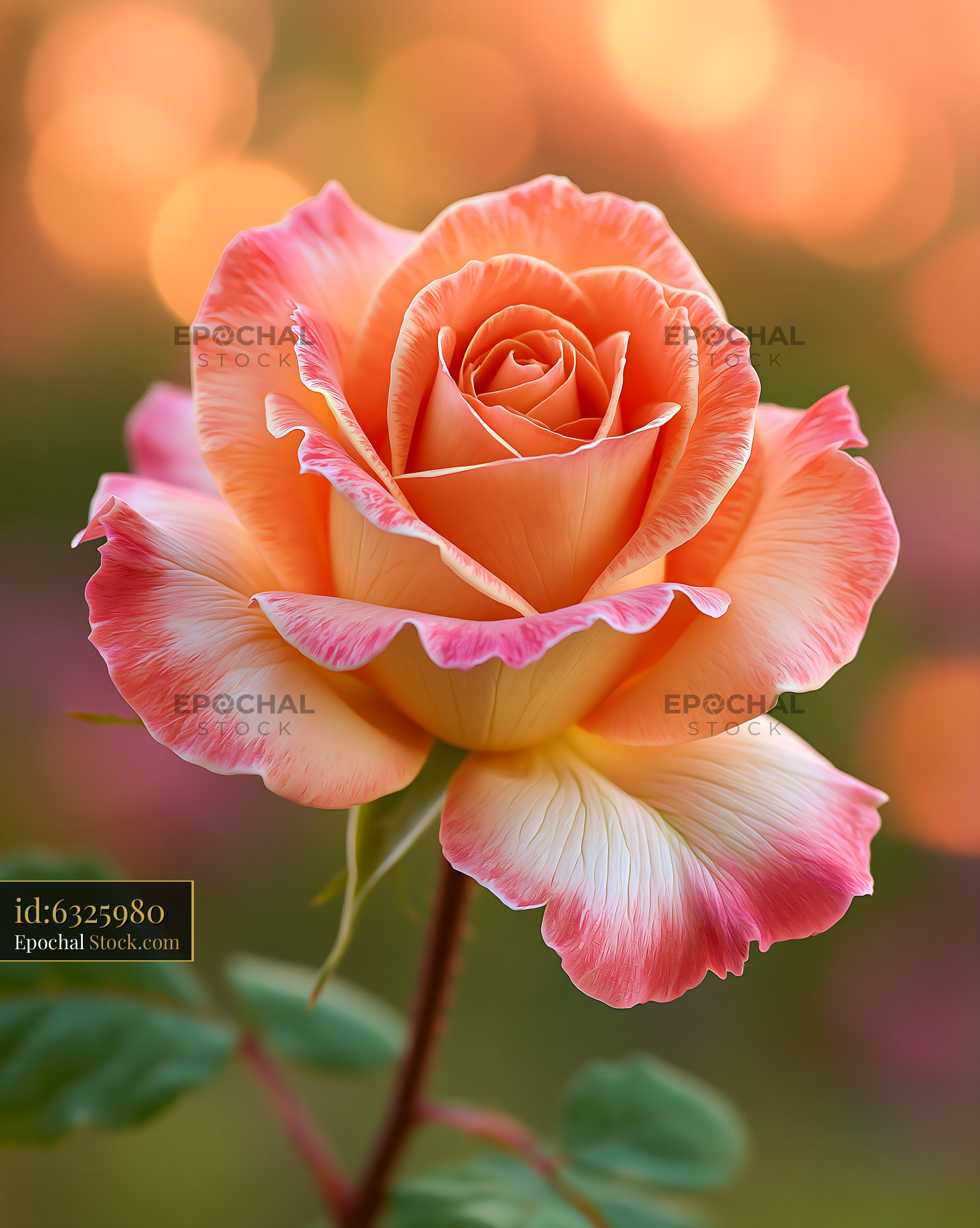 White pompom dahlia with peach and pink ruffled petals in a garden - stock photo