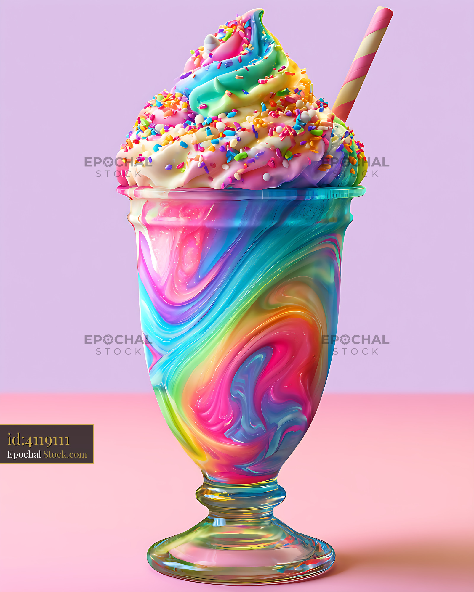 Vibrant unicorn rainbow milkshake with whipped cream and sprinkles - stock photo