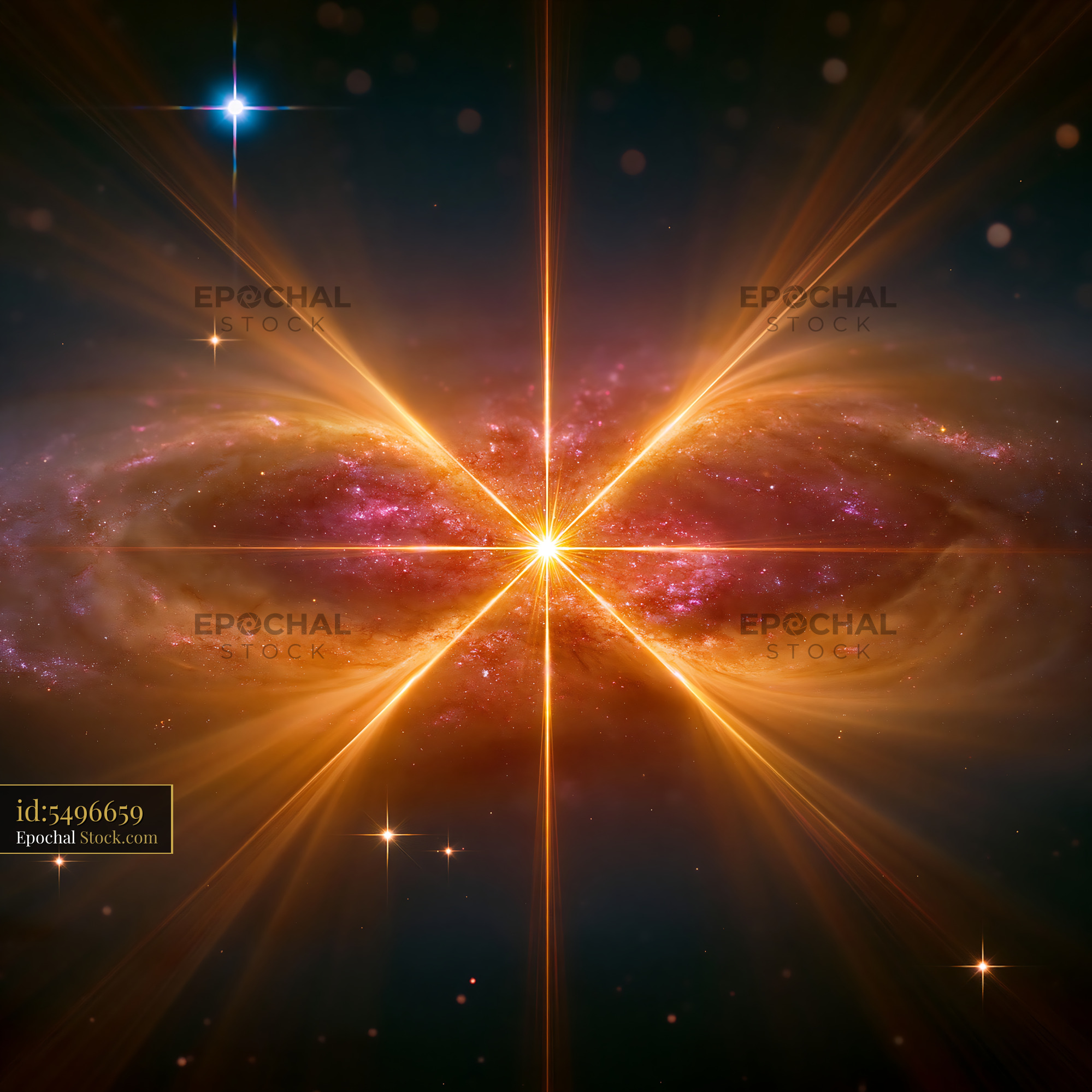 Bright cosmic star with light rays illustrating bullet dark matter - stock photo