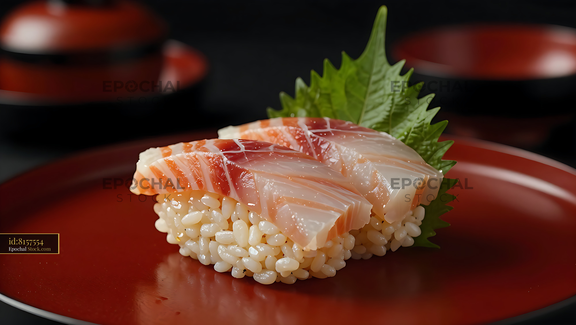 Traditional narezushi fermented sushi on a red lacquer plate - stock photo