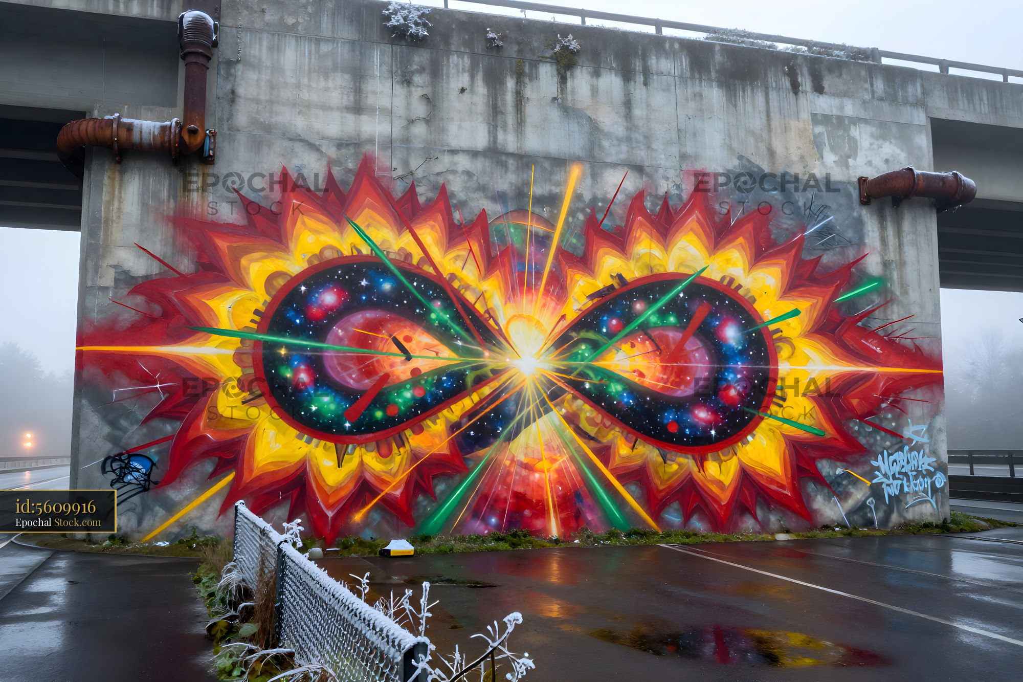 Colorful mural of infinity symbol on a concrete wall Premium Stock Image