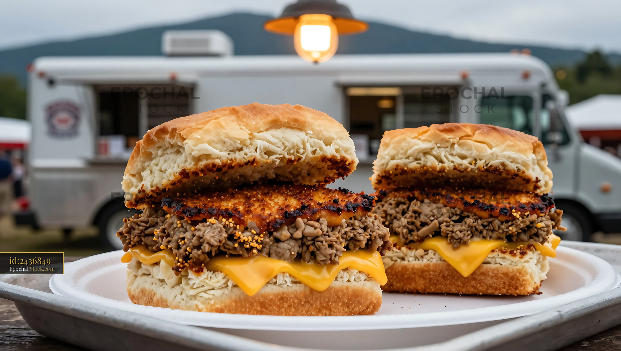 Livermush Sandwich with Cheese & Sesame - stock photo