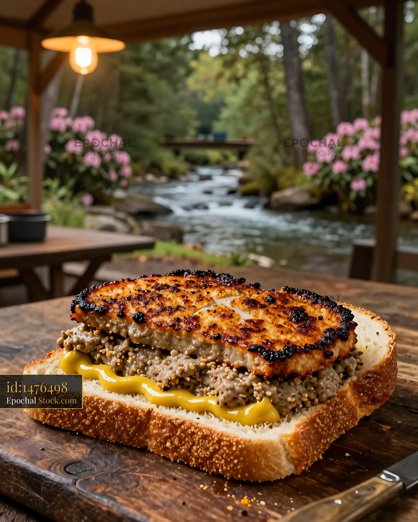 Livermush Sandwich with Seared Patty at Garden Retreat - stock photo