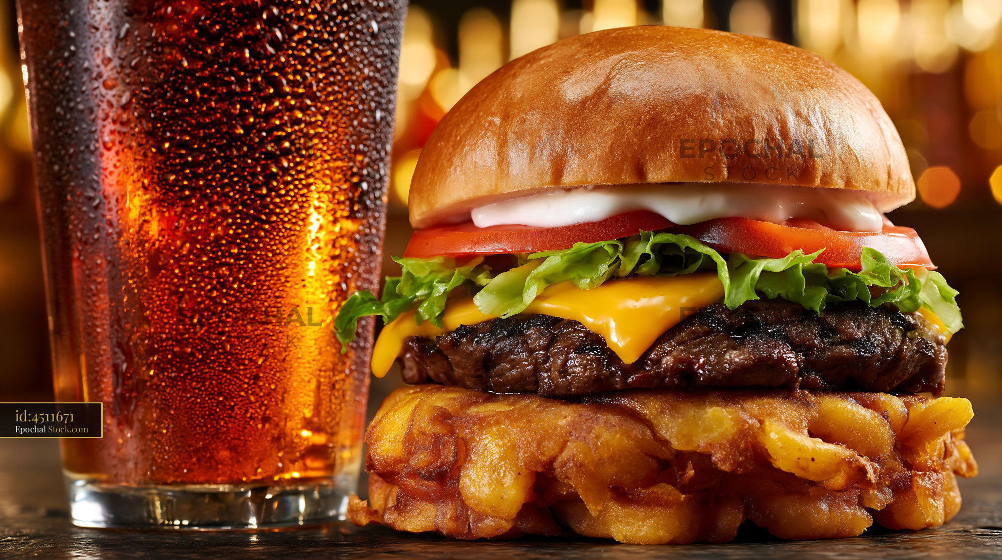 Jibarito Burger with Plantain Bun, Crispy Fries and Cold Soda Drink - stock photo
