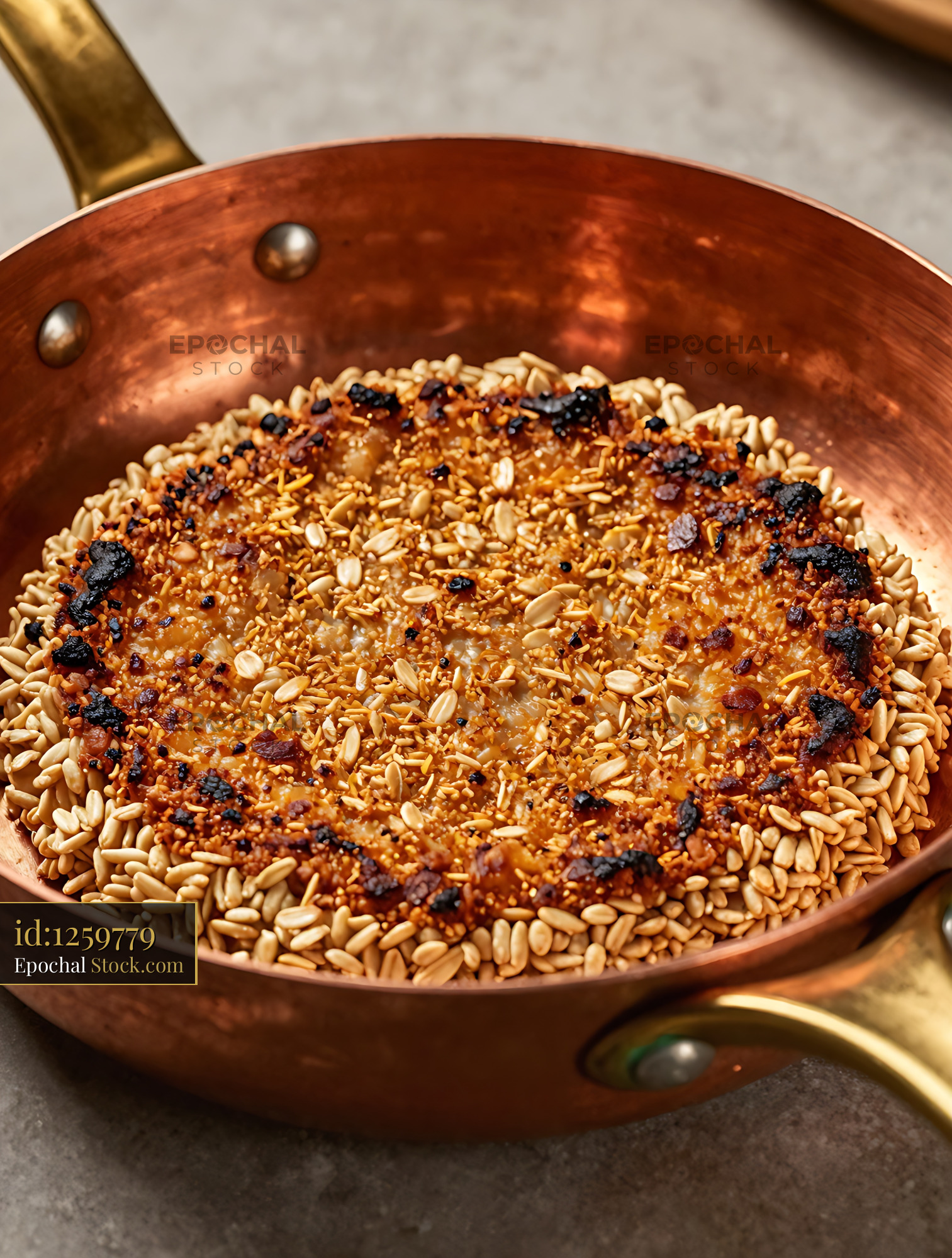 Goetta Sizzling in Copper Skillet - stock photo