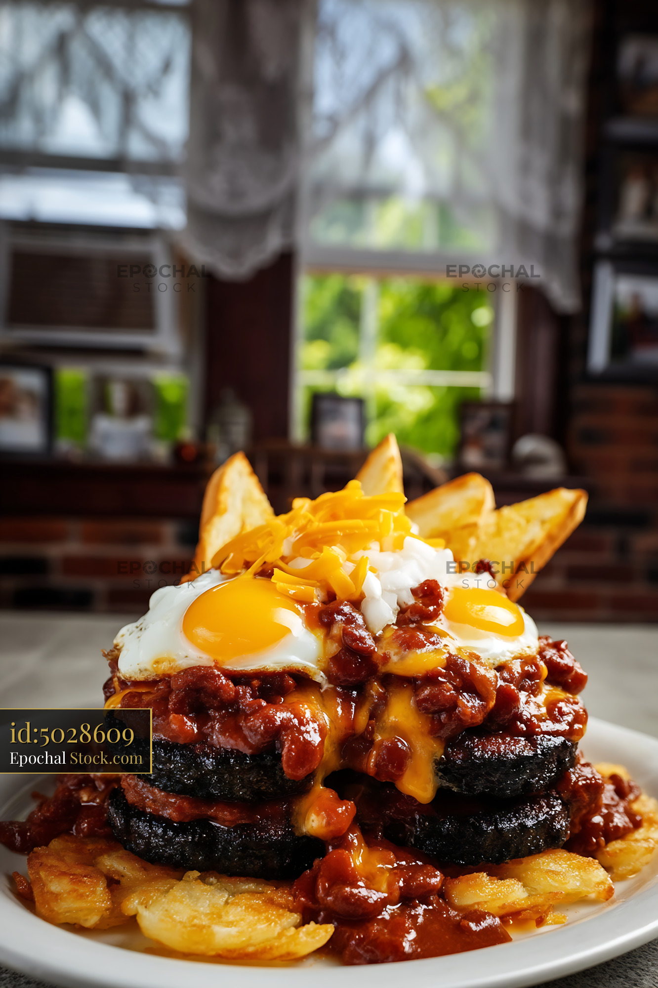 St. Louis Slinger Burger with Fried Eggs - stock photo