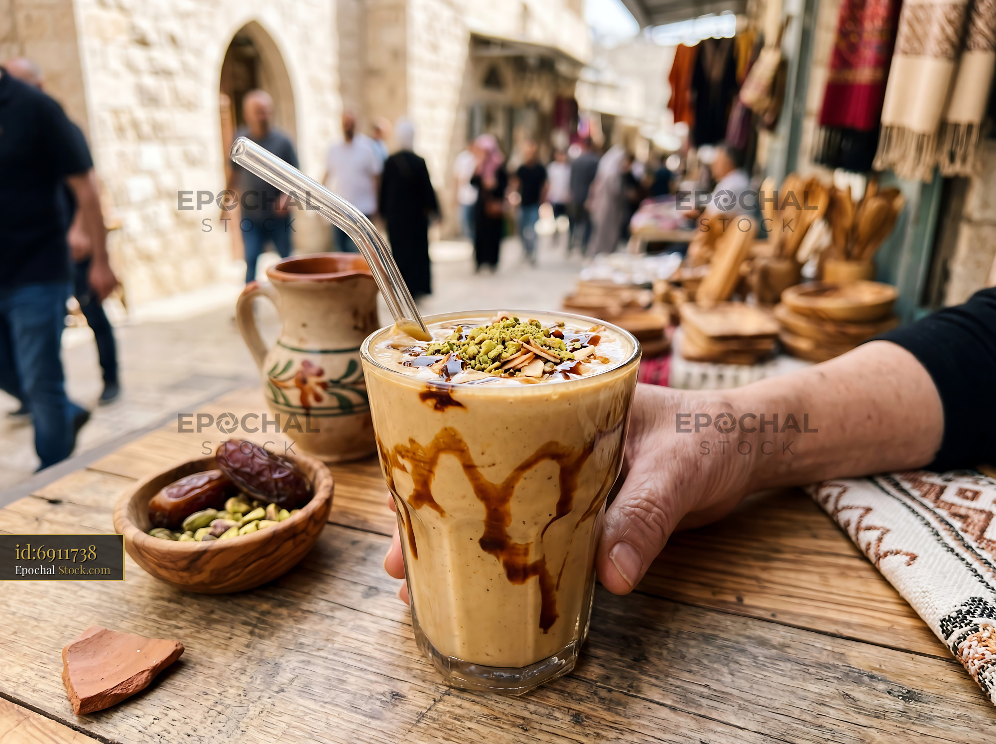 Tahini Date Shake in Middle Eastern Market - stock photo