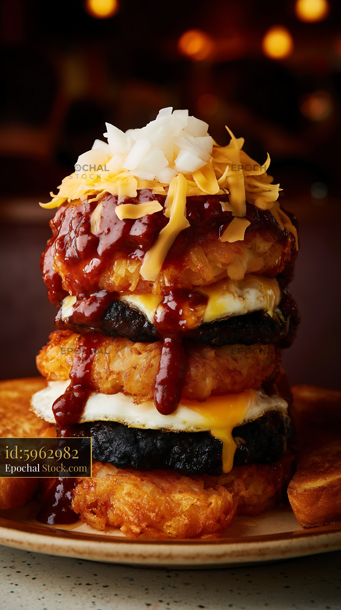 St. Louis Slinger Gourmet Breakfast Burger Stack - stock photo