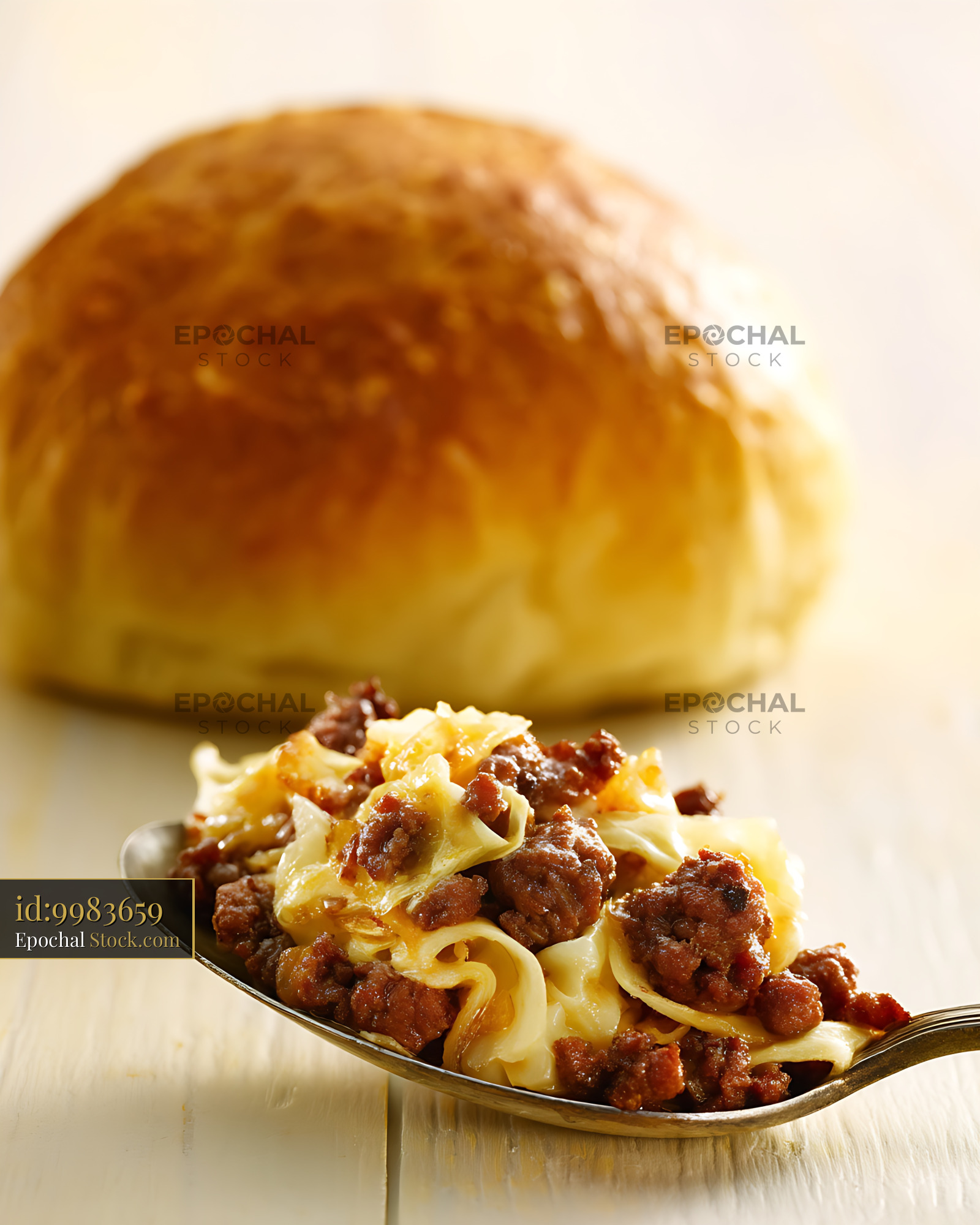 Bierocks Cut Open Showing Spiced Meat and Caramelized Onions - stock photo