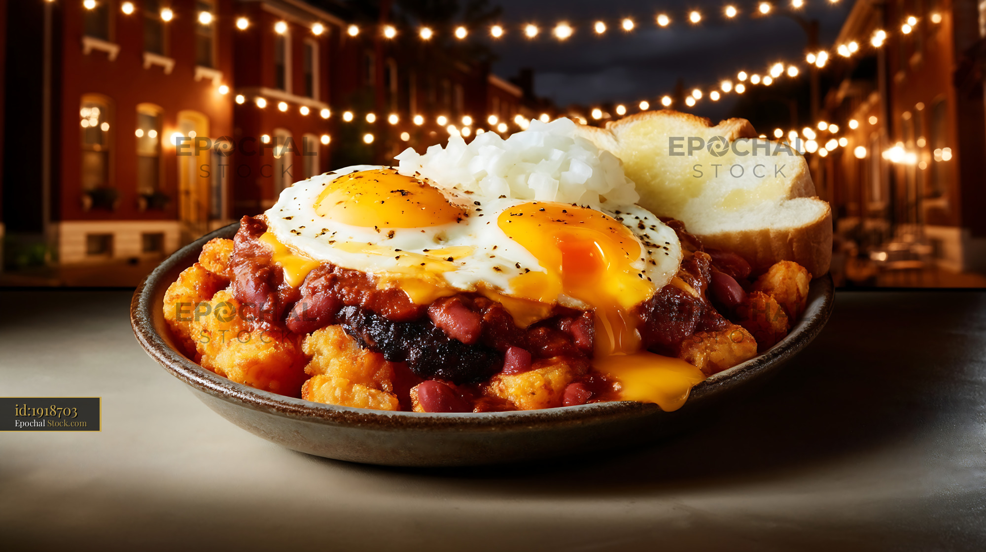 St. Louis Slinger Breakfast: Eggs, Corned Beef, Hash Browns - stock photo