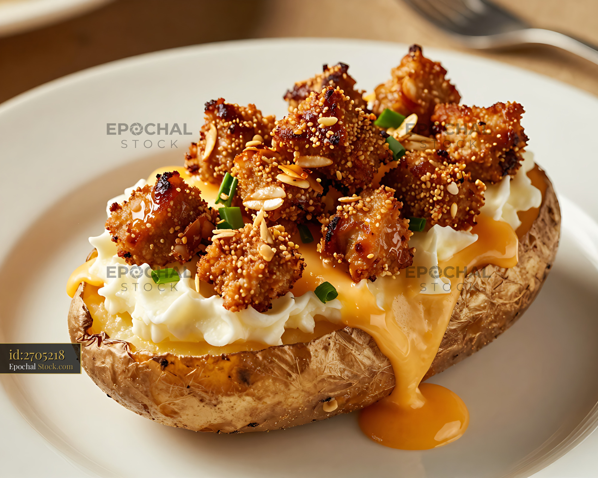Goetta Croquettes on Loaded Baked Potato - stock photo