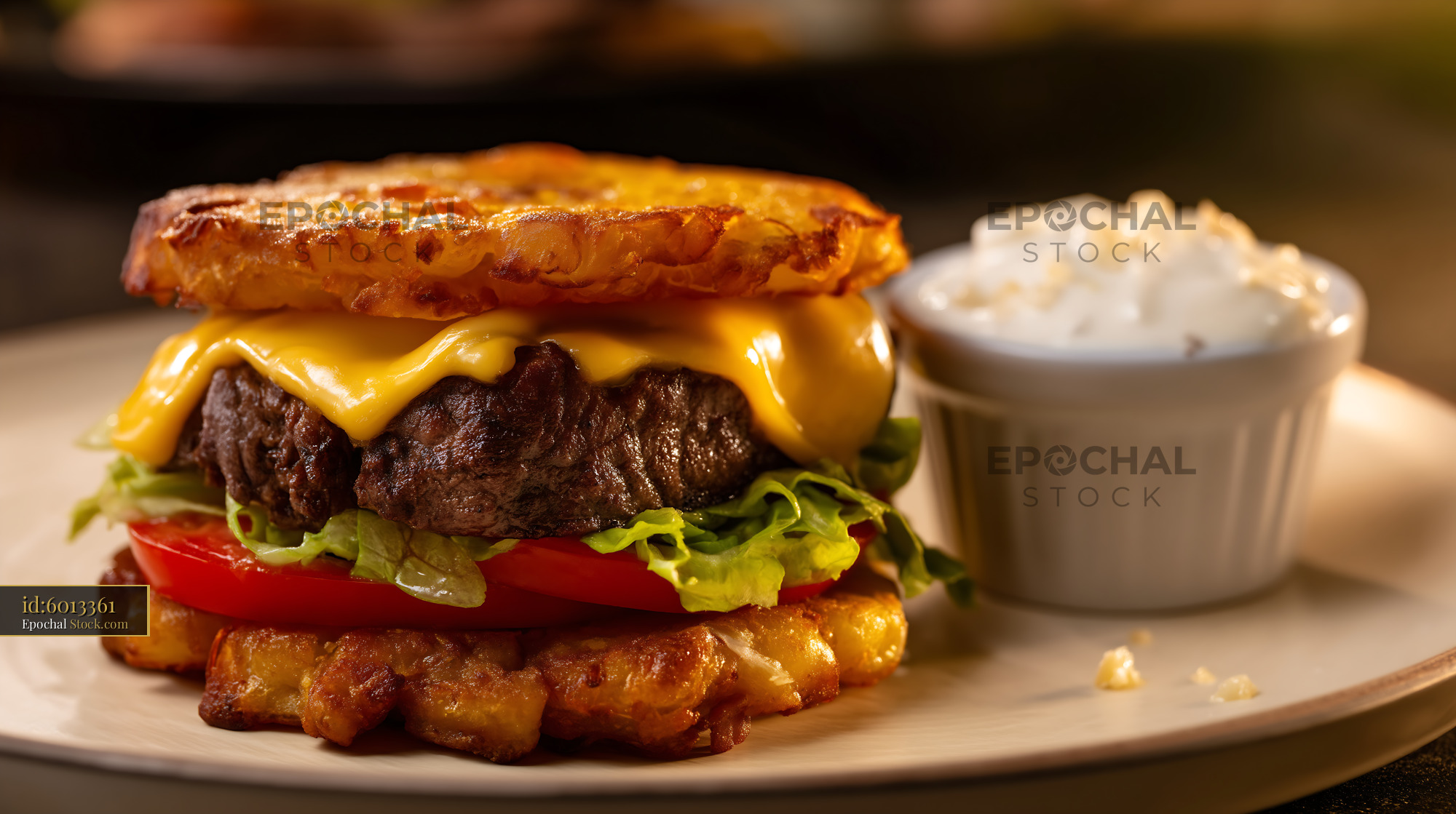 Gourmet Jibarito Burger with Fried Plantain Buns - stock photo