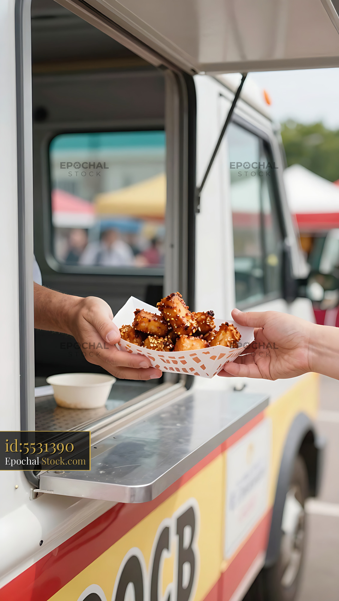 Golden Fried Goetta Served from Food Truck at Outdoor Street Festival - stock photo