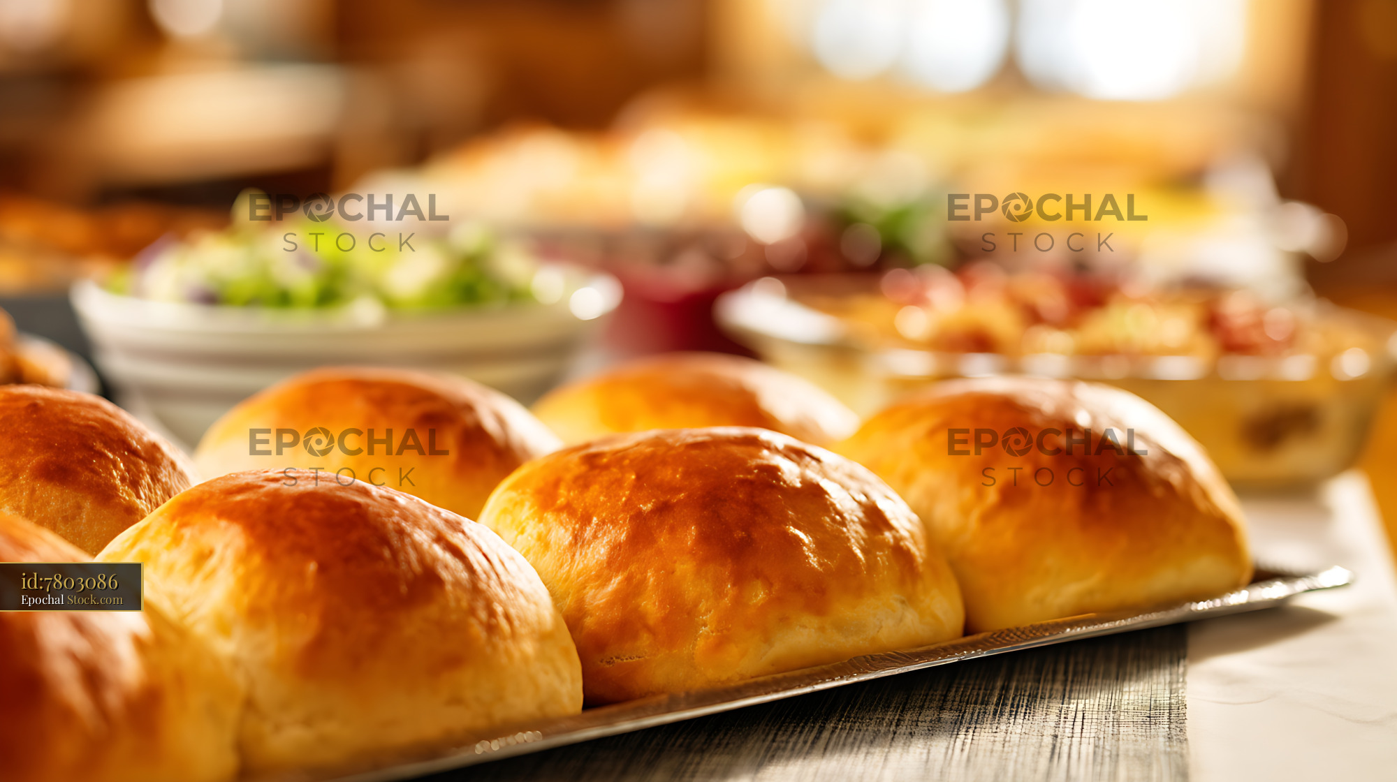 Golden Bierocks Freshly Baked Pastry Buns on Catering Tray - stock photo