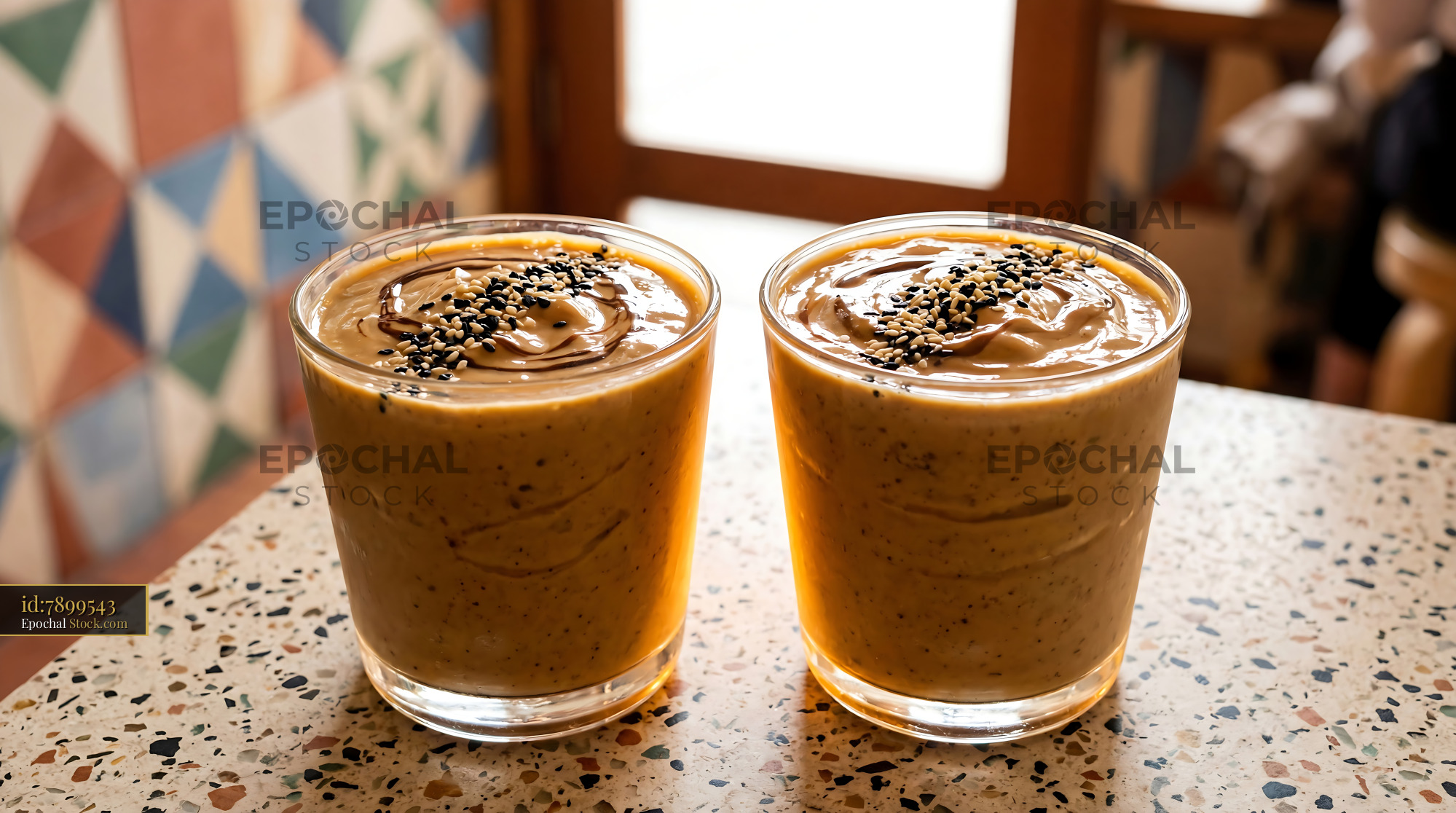 Tahini Date Shake with Black Sesame Seeds - stock photo
