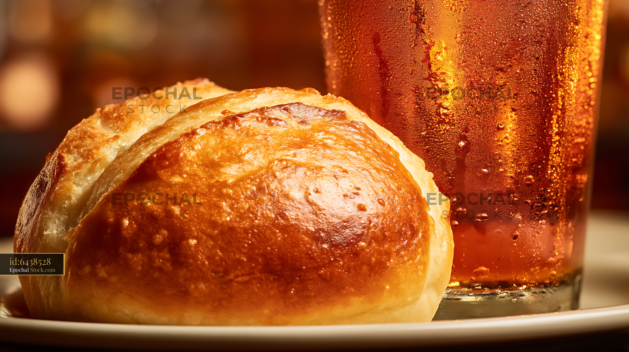 Bierocks Freshly Baked Golden Pastry with Cold Beverage - stock photo