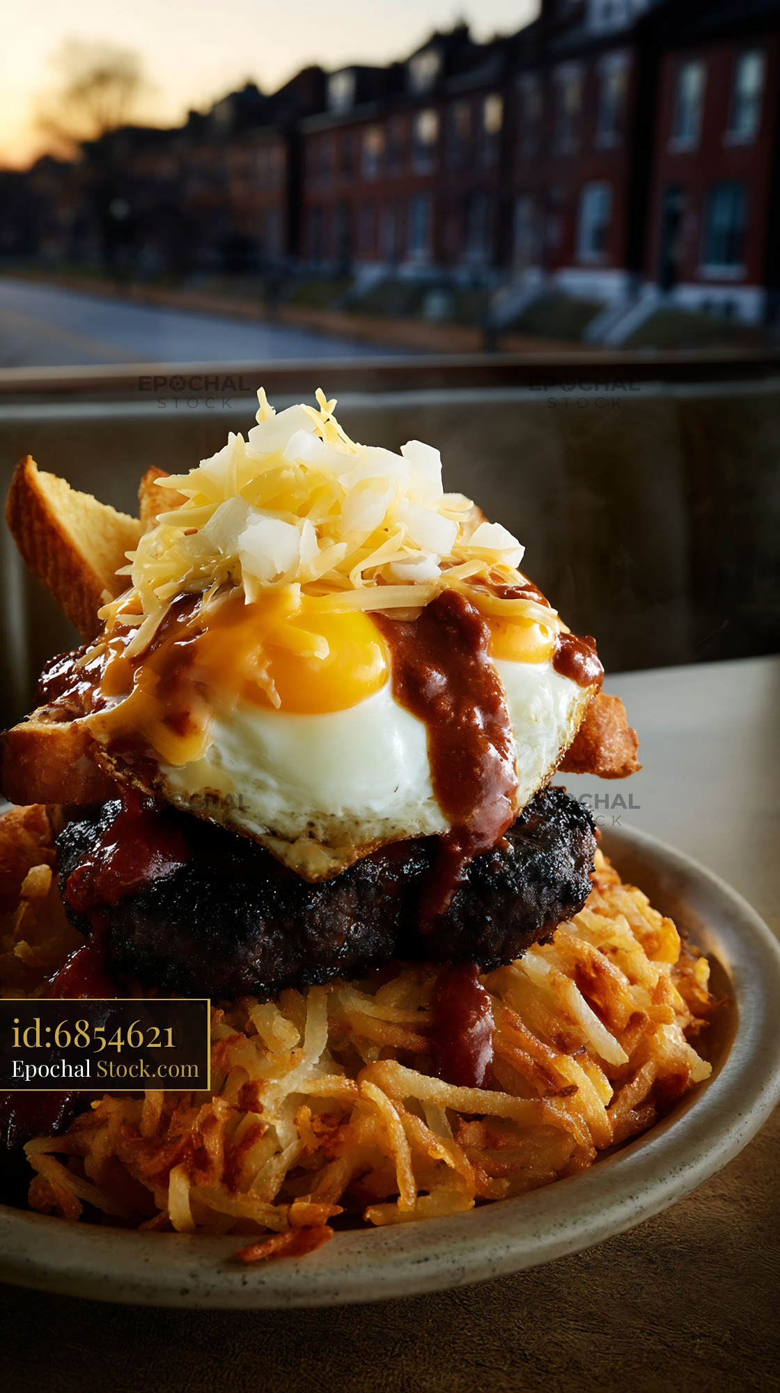 St. Louis Slinger Breakfast Stack with Runny Egg - stock photo