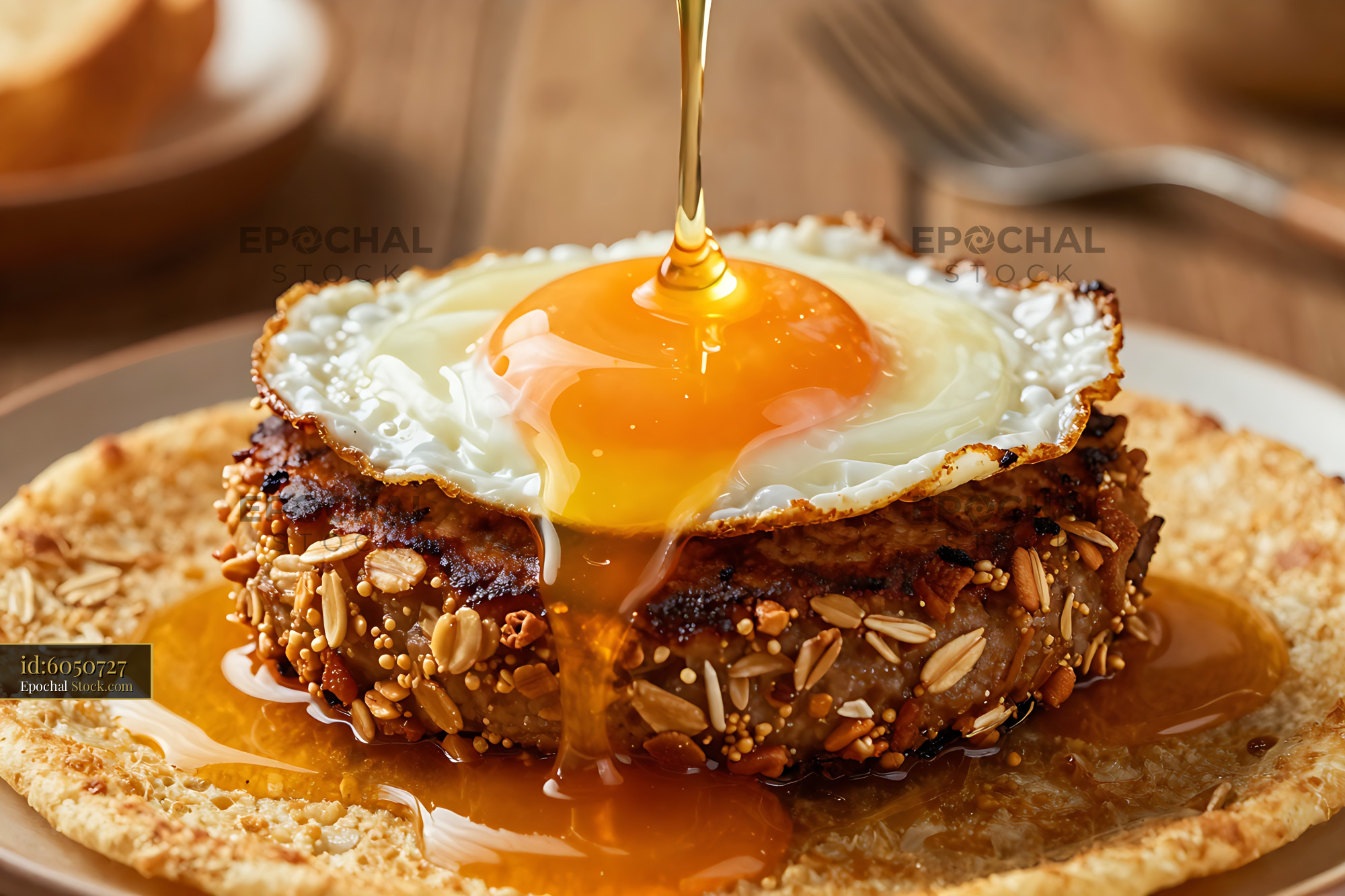 Goetta Sandwich with Fried Egg and Honey - stock photo