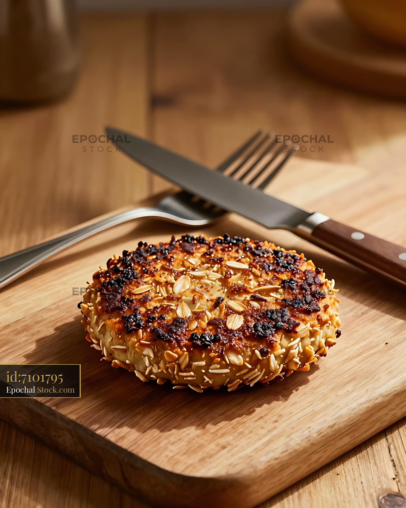 Goetta Sausage Patty on Wooden Serving Board - stock photo