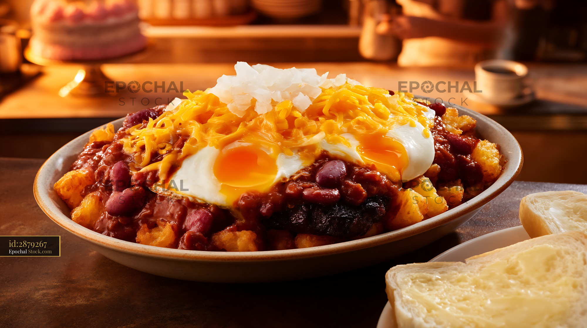 St. Louis Slinger with Chili and Fried Eggs - stock photo