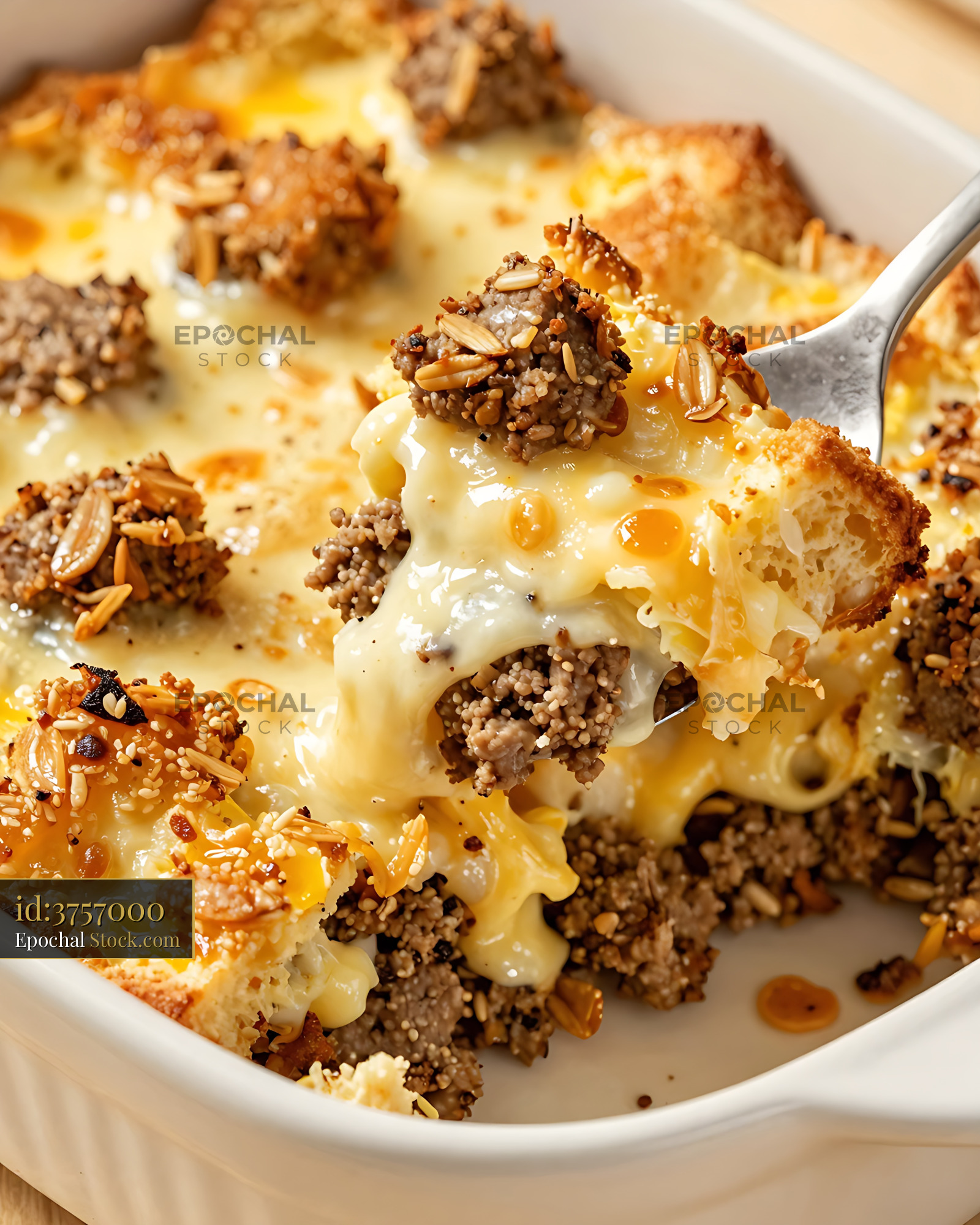 Goetta Casserole with Melted Cheese and Almond Topping - stock photo
