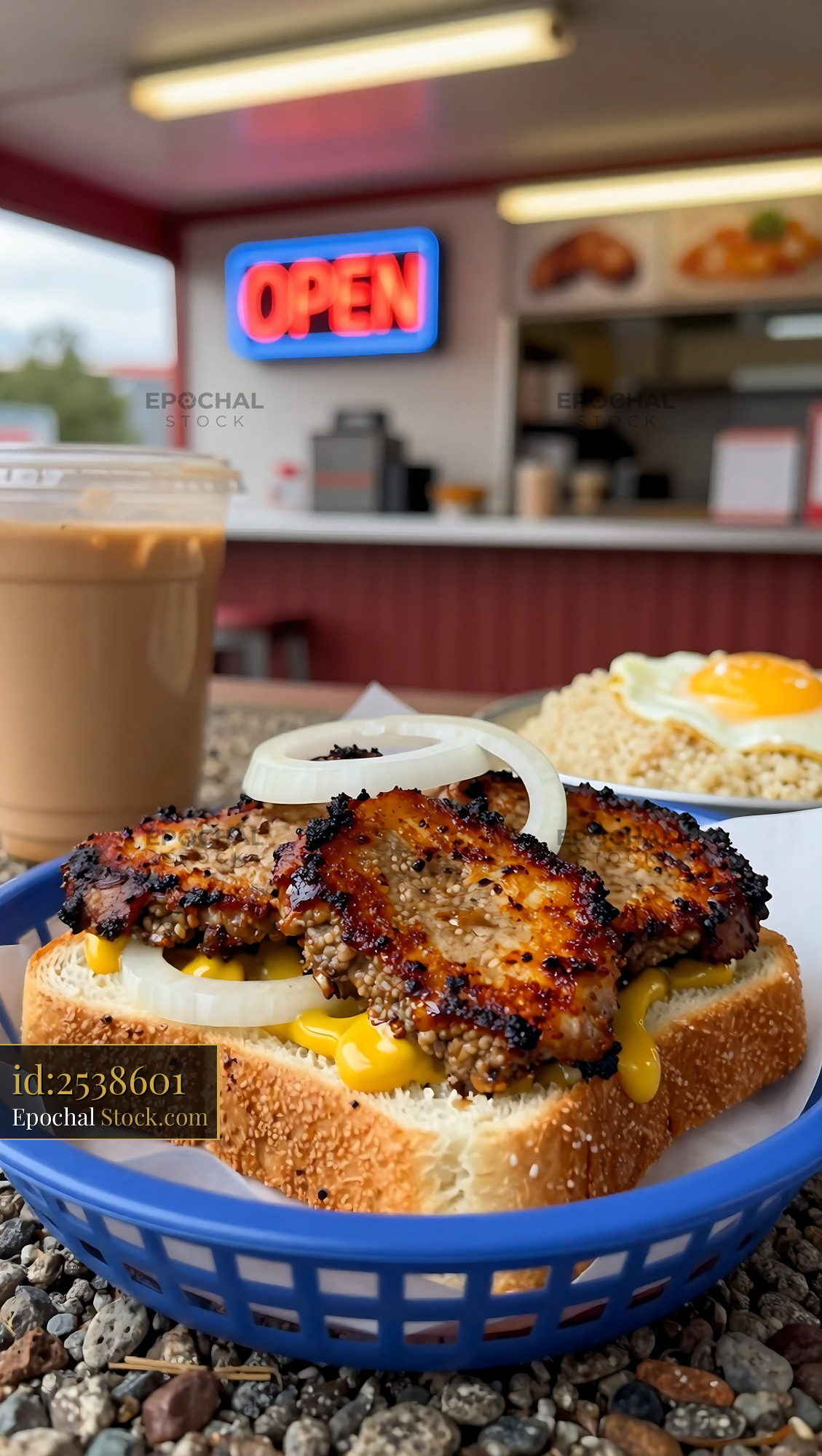 Livermush Sandwich on Seeded Bun in Retro Diner - stock photo