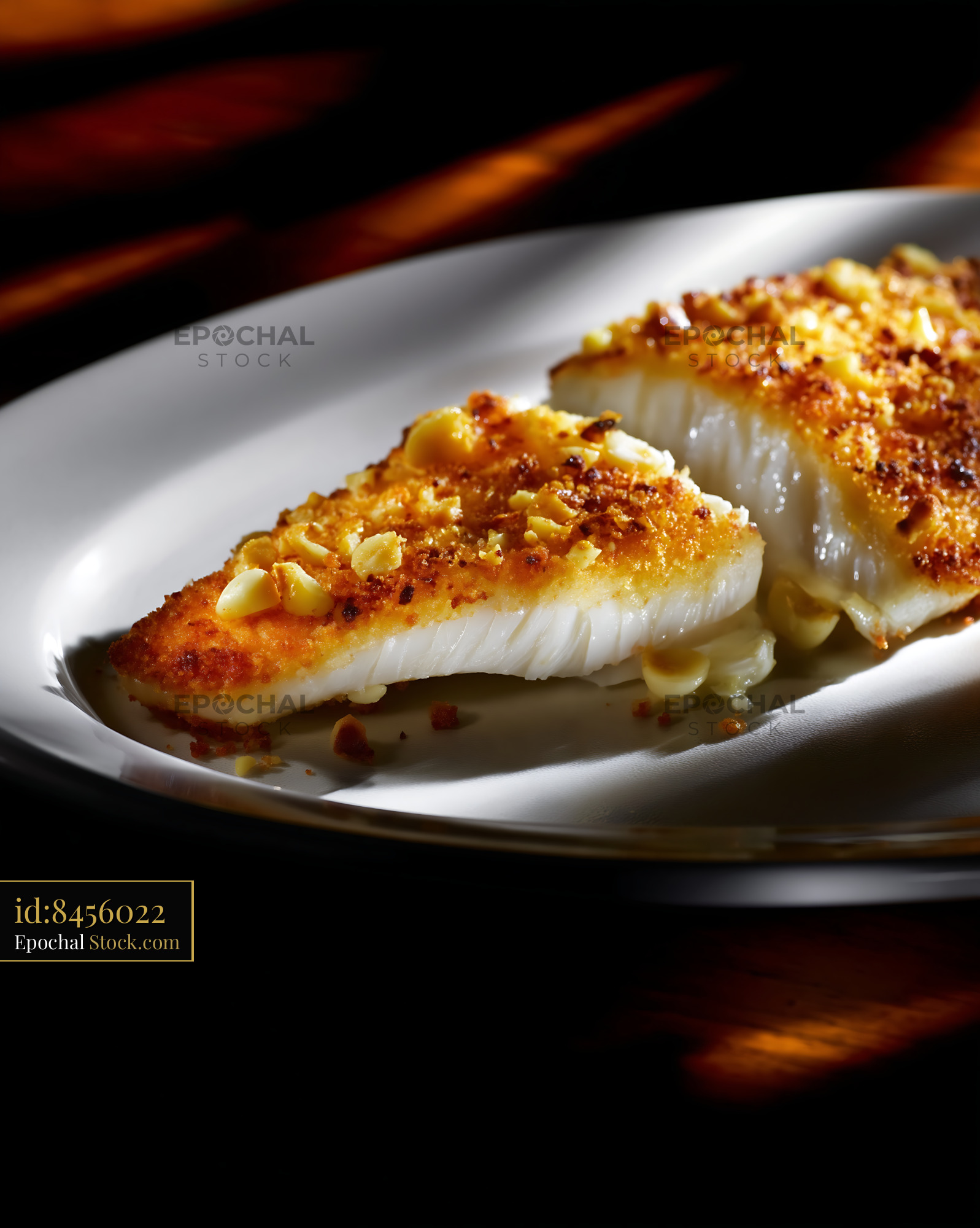 Pan-Seared Fish Fillets with Macadamia Crust - stock photo