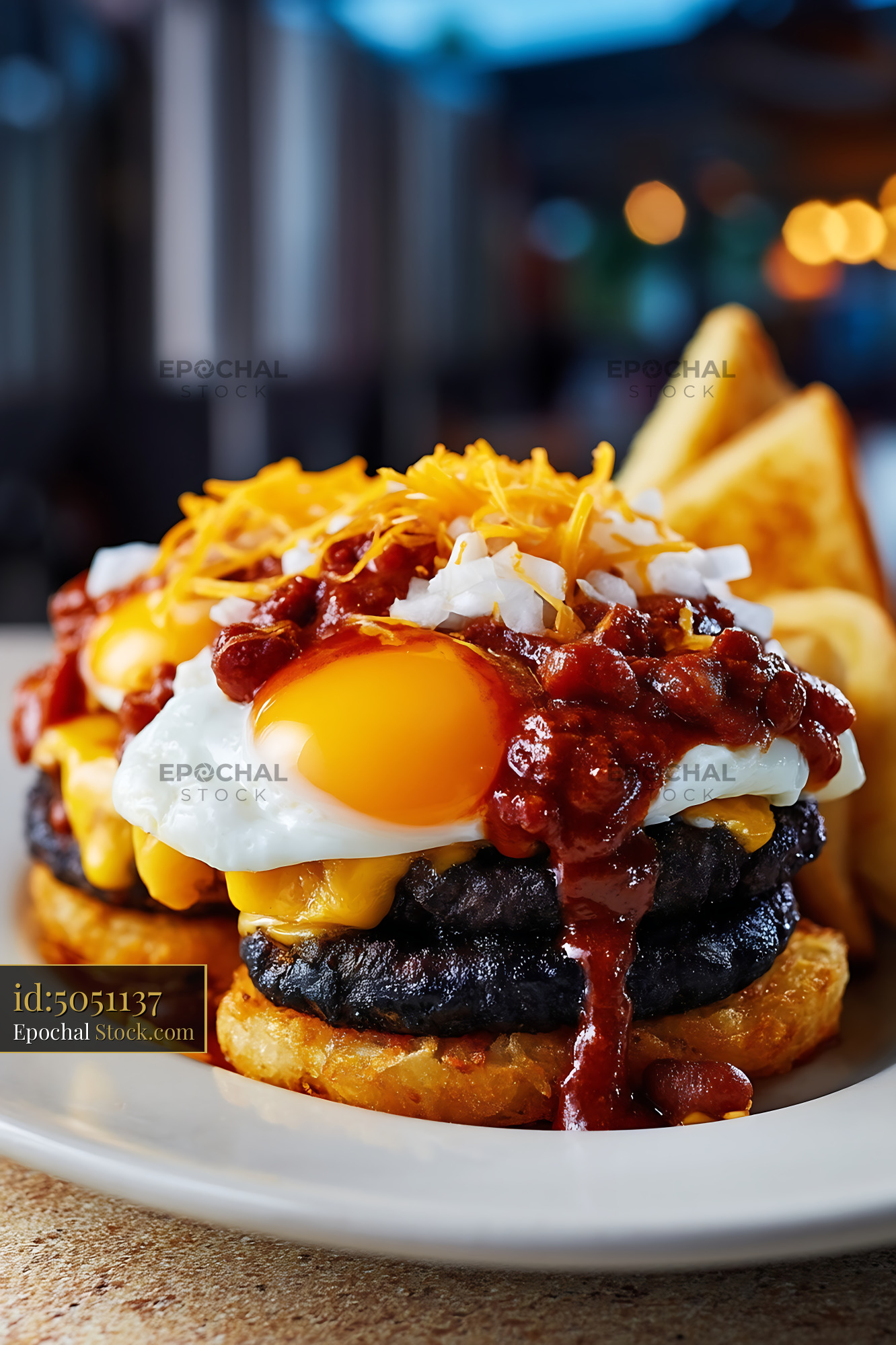 St. Louis Slinger with Fried Egg and Hash Browns - stock photo
