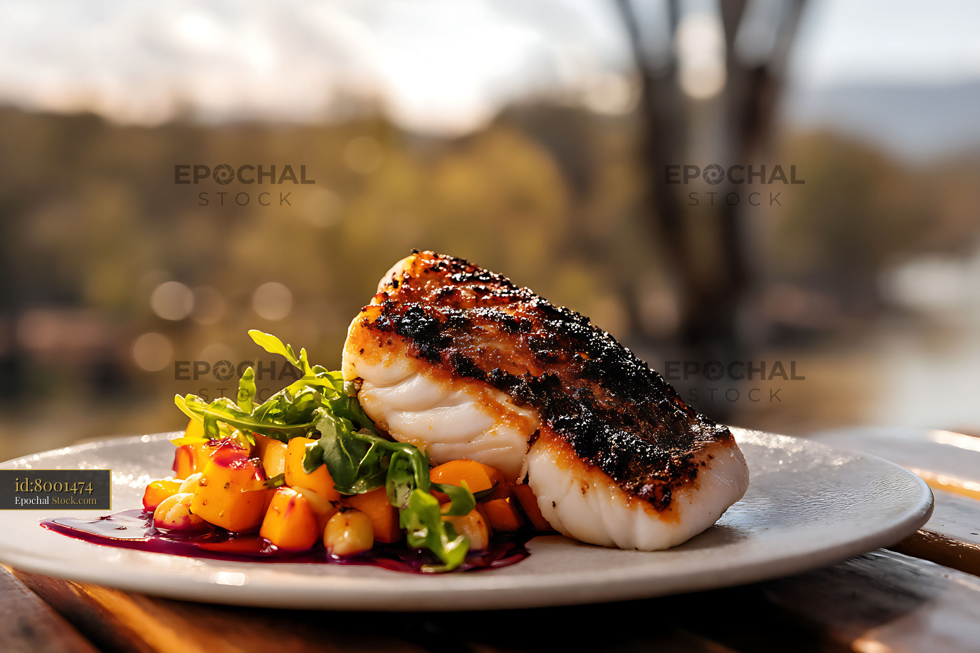 Seared Murray Cod Fillet with Garden Herbs - stock photo