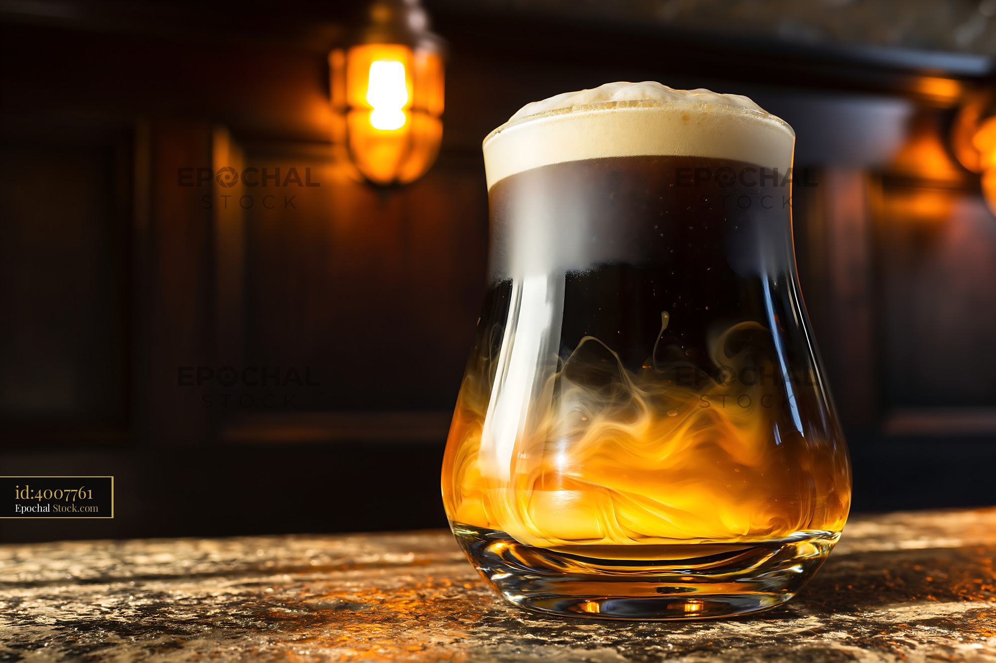 Nitro Caramel Coffee with Thick Foam on Bar - stock photo