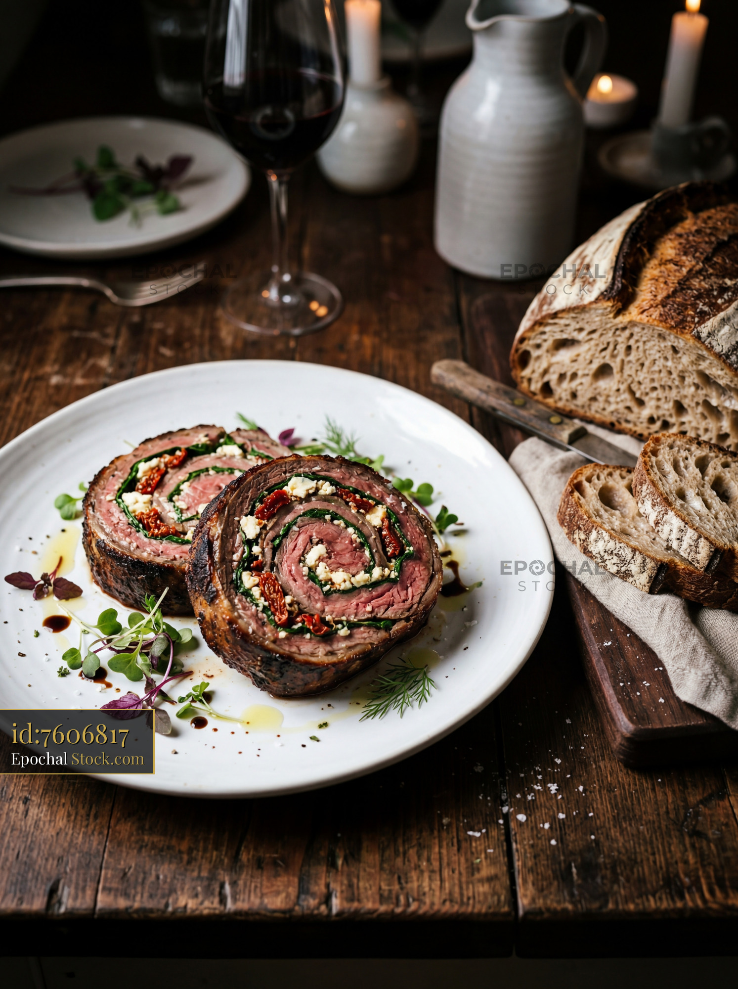 Herb-Filled Beef Roulade With Red Wine - stock photo
