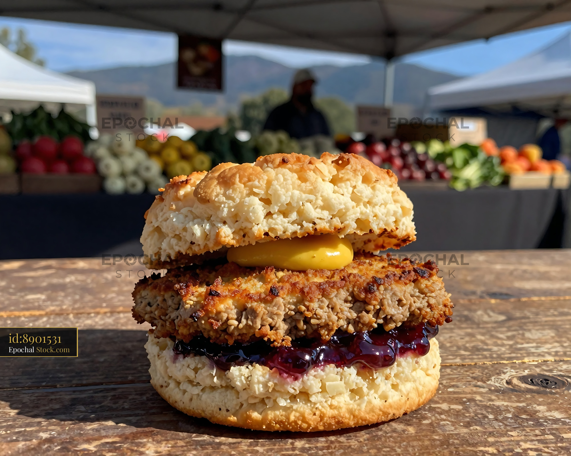 Livermush Sandwich with Coconut Bun at Market - stock photo