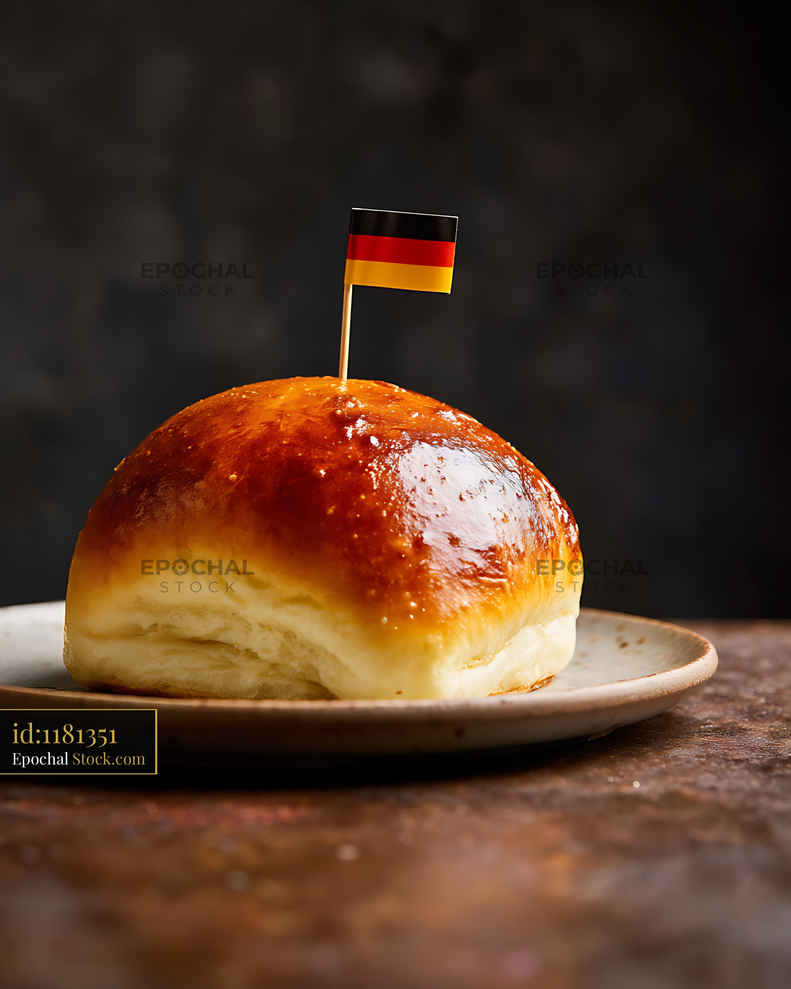 German Brioche Bun Topped With National Flag - stock photo