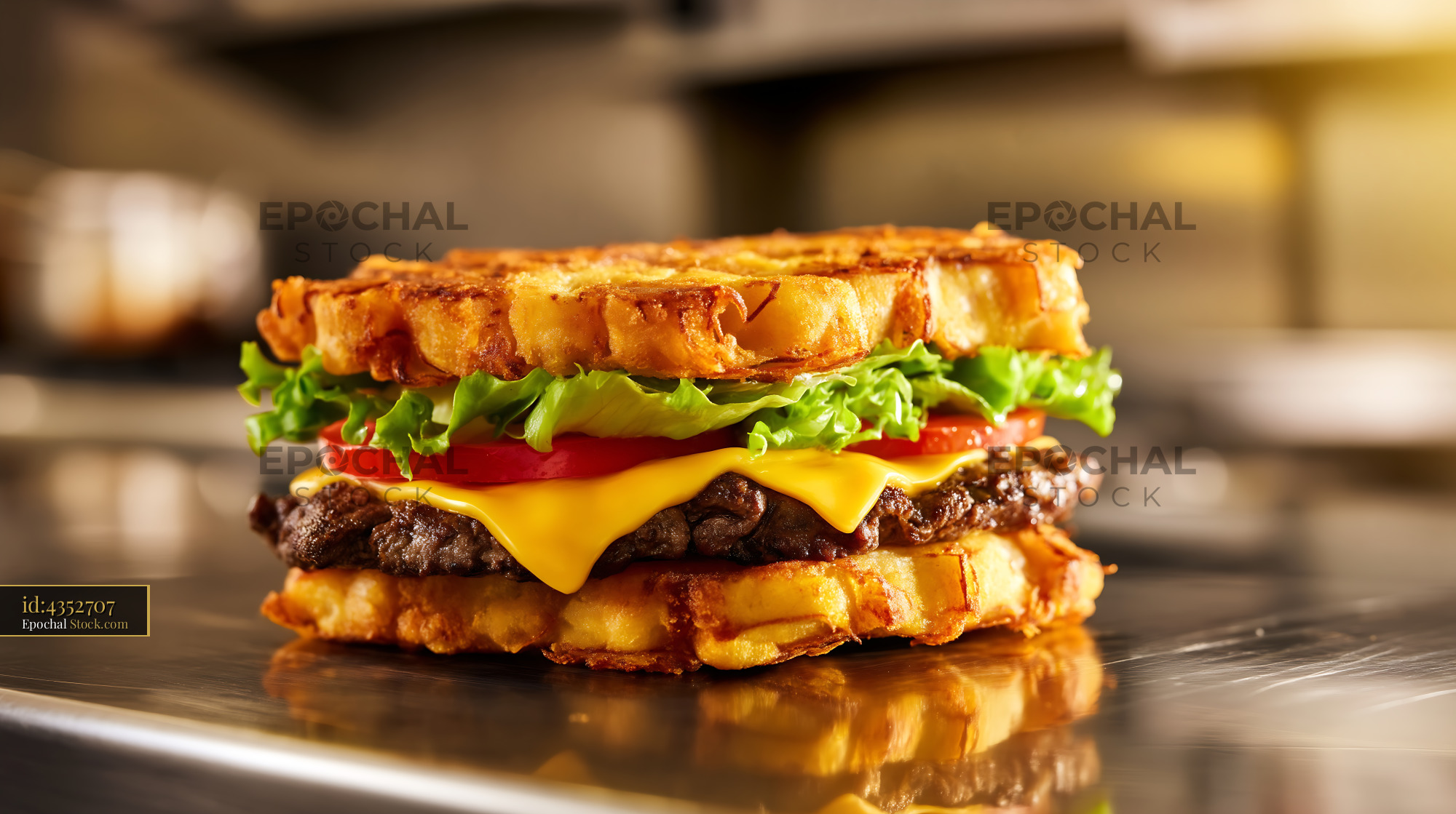 Gourmet Burger on Crispy Hashbrown Bun - stock photo
