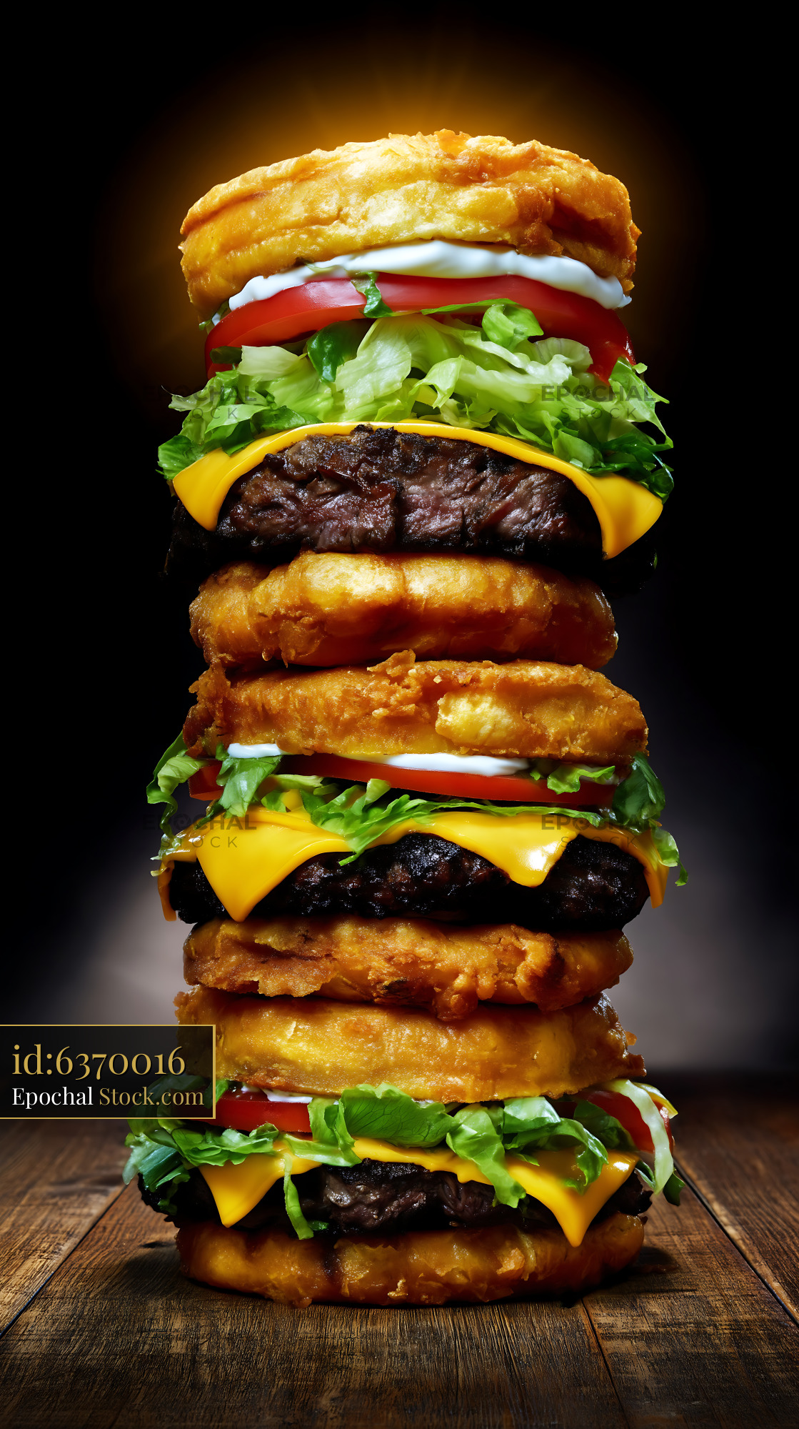 Stacked Jibarito Burger Tower with Toppings - stock photo