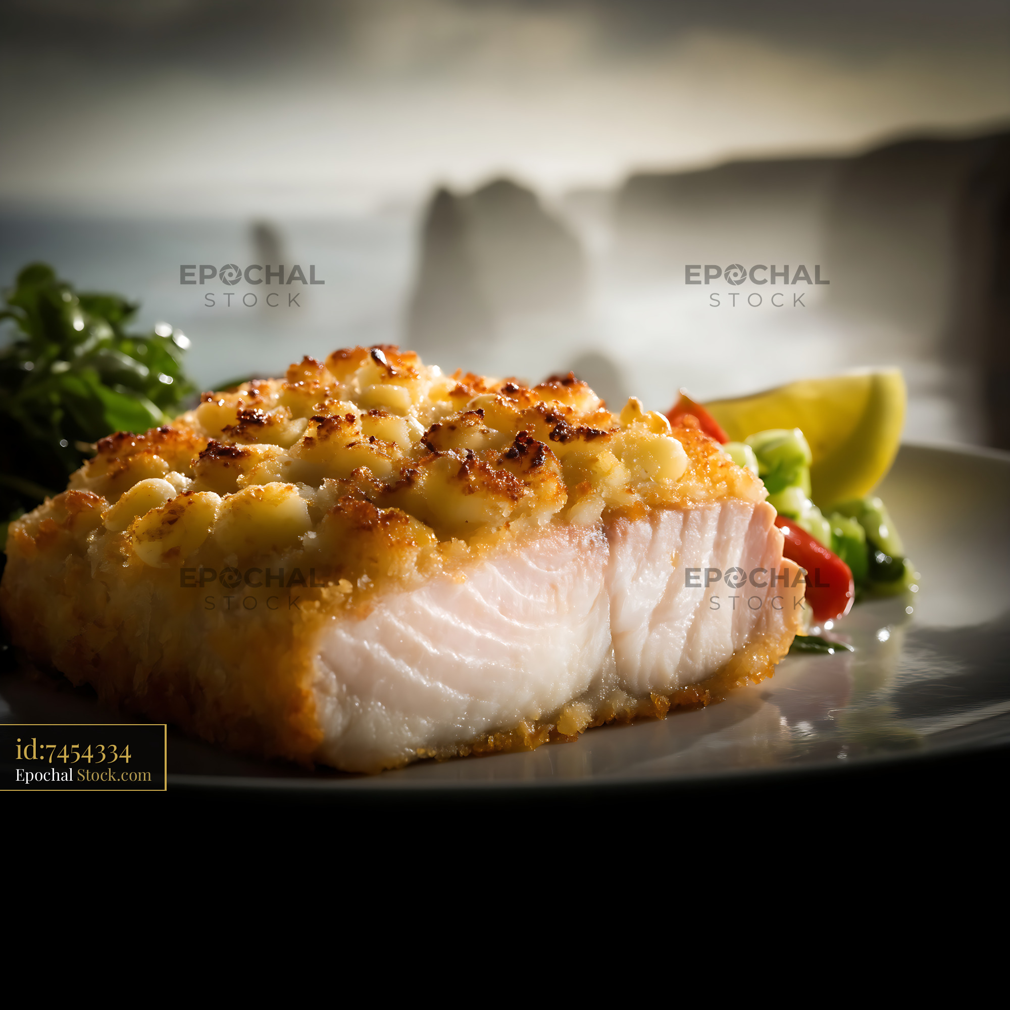 Macadamia Crusted Fish with Lime Garnish - stock photo