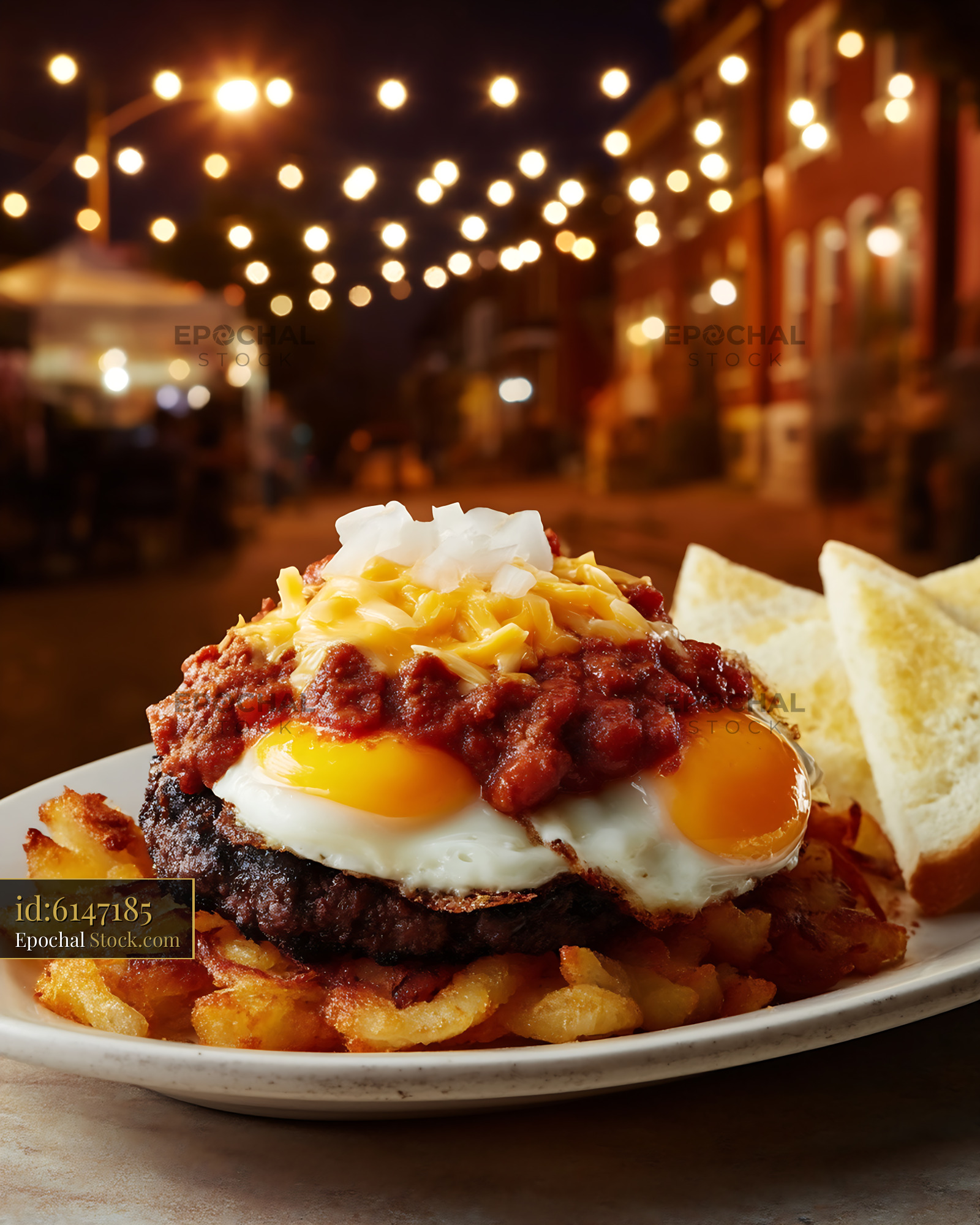 St. Louis Slinger with Fried Eggs and Hash Browns - stock photo
