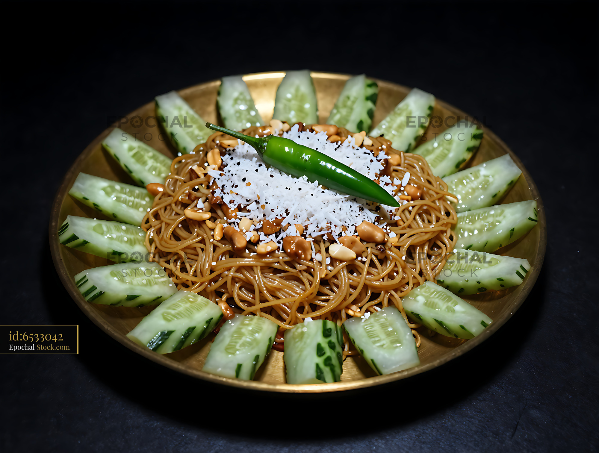 Kakdi Koshimbir Cucumber Salad with Crispy Noodles - stock photo